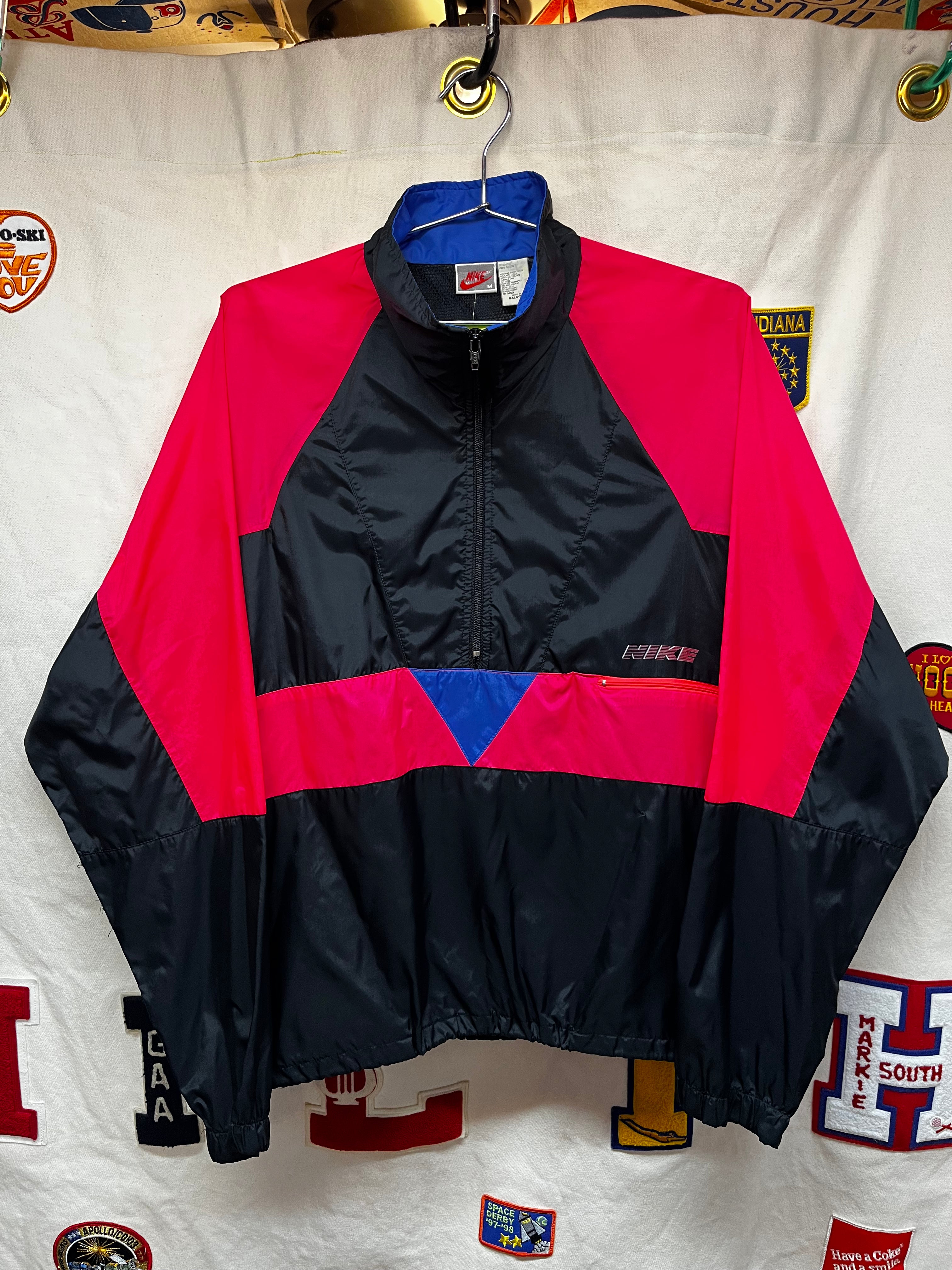 Vintage Nike 90's Half-Zip Windbreaker Pink/Black Pullover Jacket: Medium