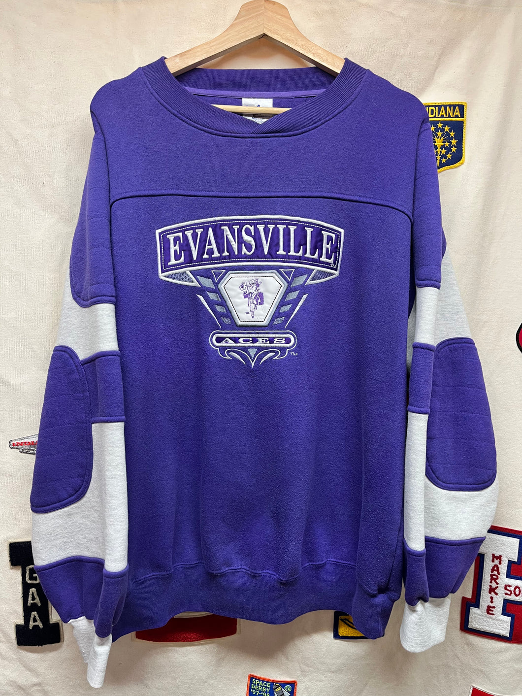 Vintage University of Evansville Purple Aces Midwest Embroidery Crewneck Sweatshirt: XL