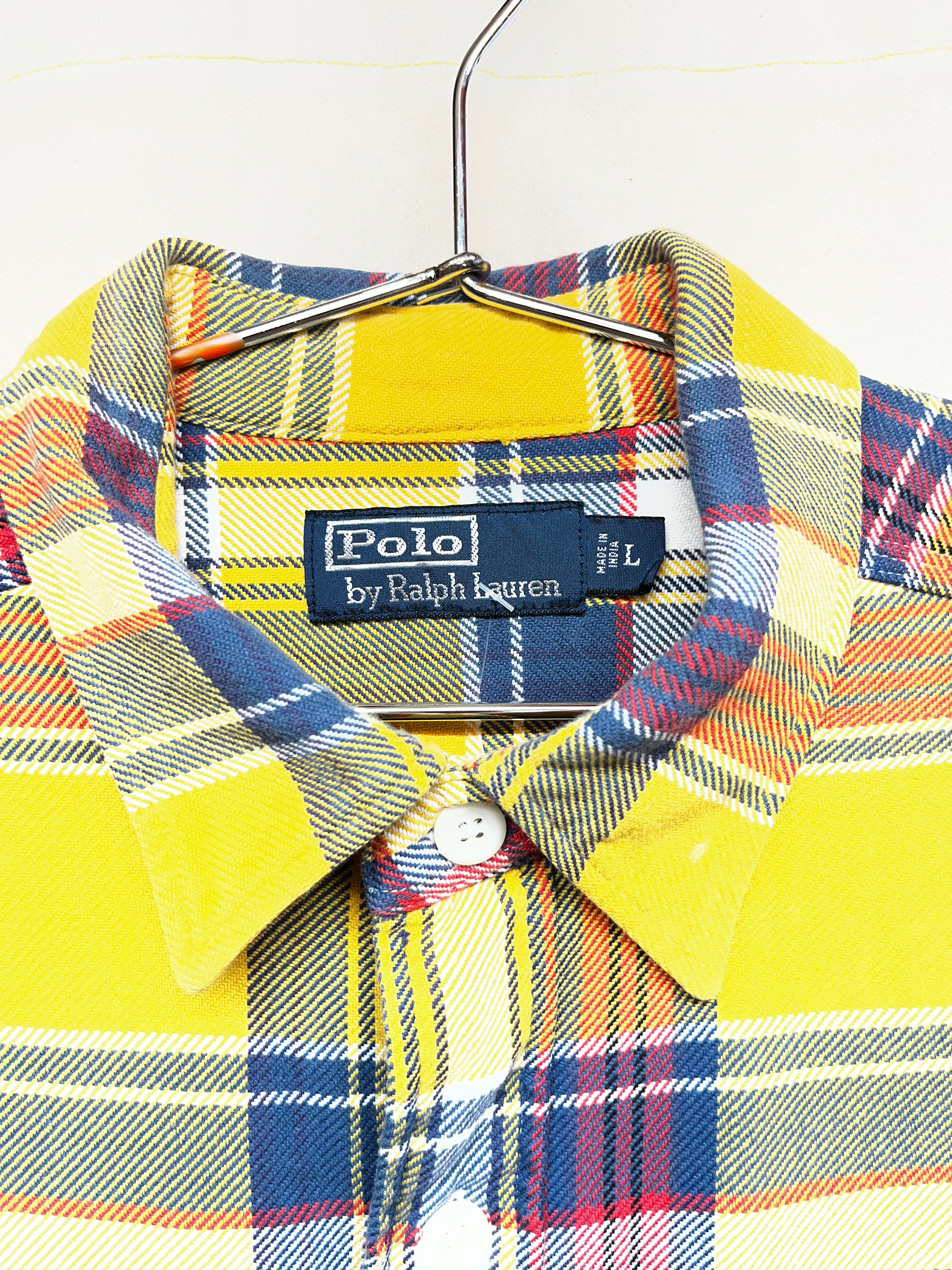 Vintage Polo Ralph Lauren Yellow Plaid Flannel Shirt: Large