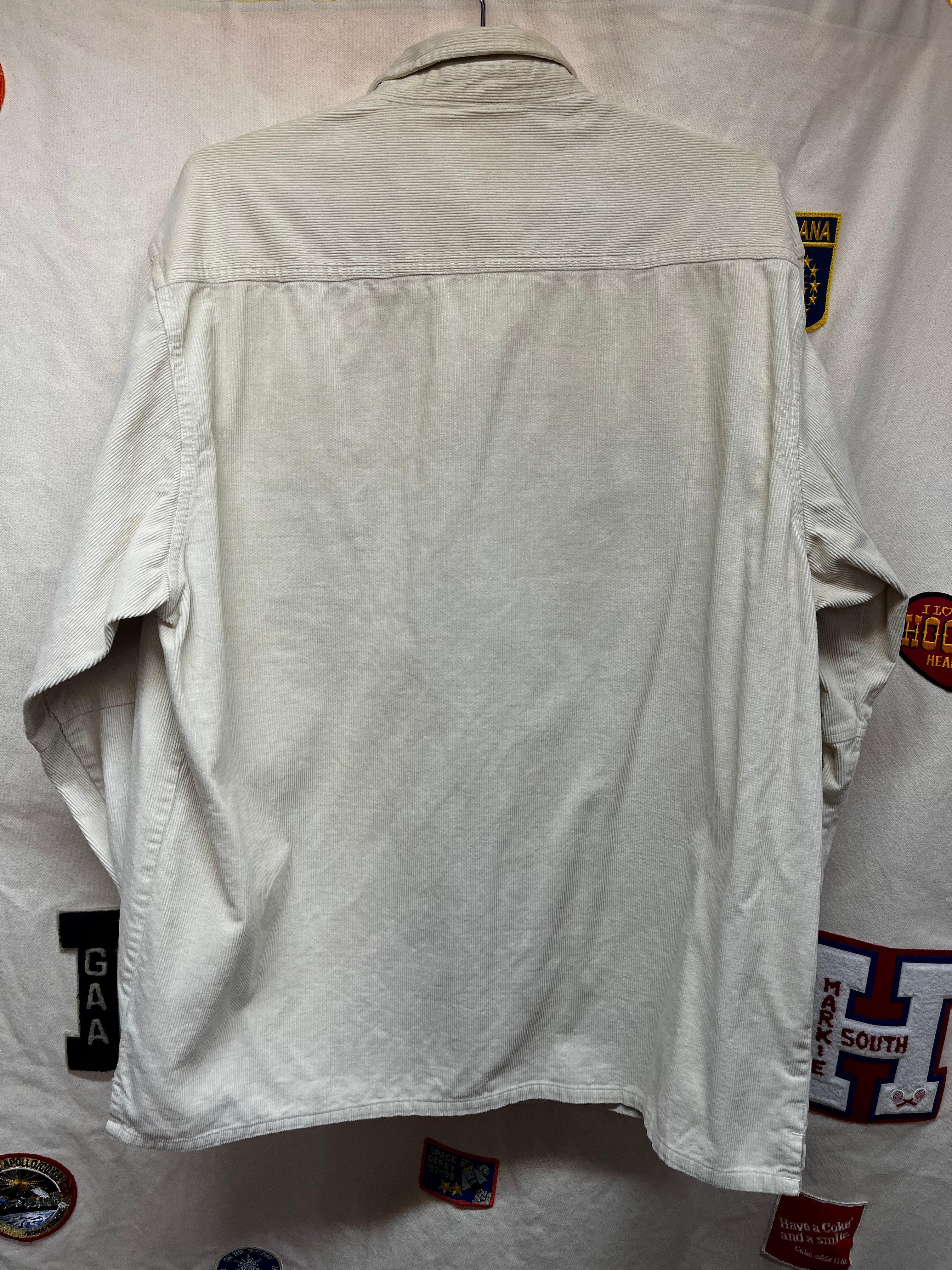 Vintage Quiksilver Corduroy Zip-Up Cream Y2K Surf Shirt Jacket: XL