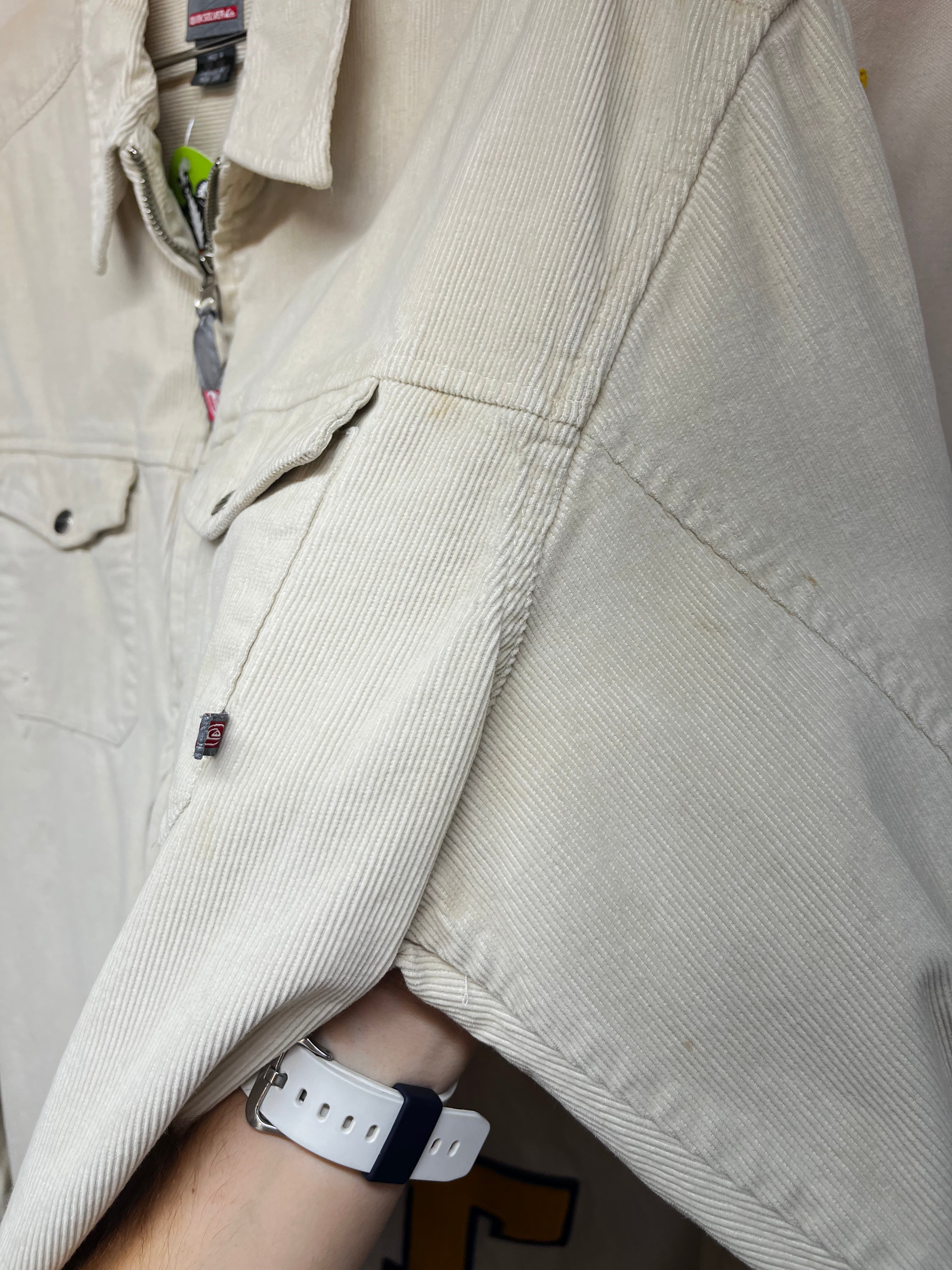 Vintage Quiksilver Corduroy Zip-Up Cream Y2K Surf Shirt Jacket: XL