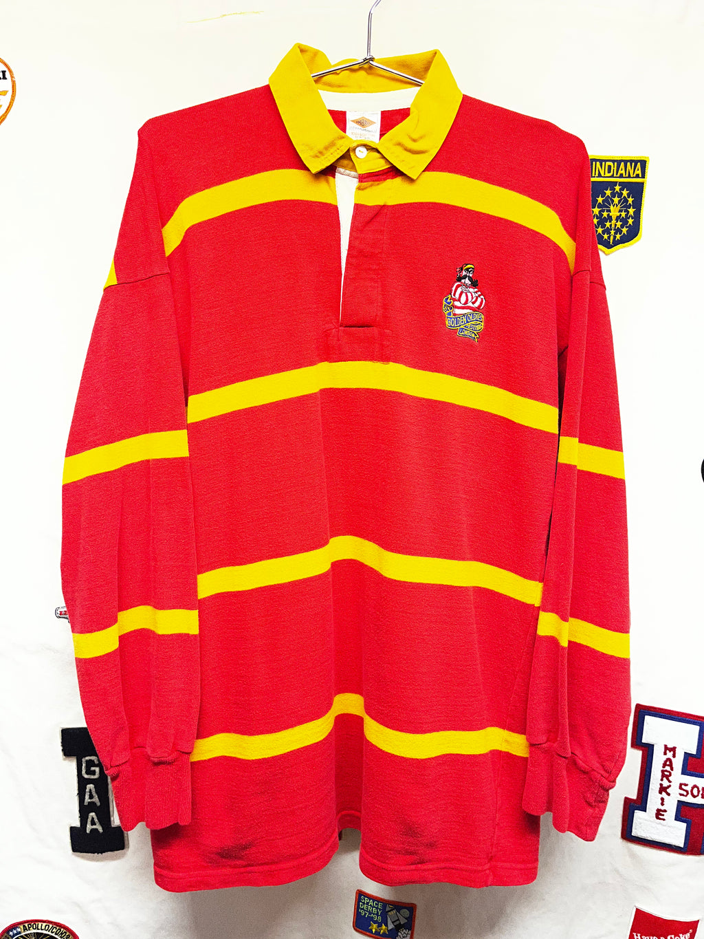 Vintage Umbro Rugby Golden Oldies Festival London 1985 Red/Yellow Striped Shirt: Large