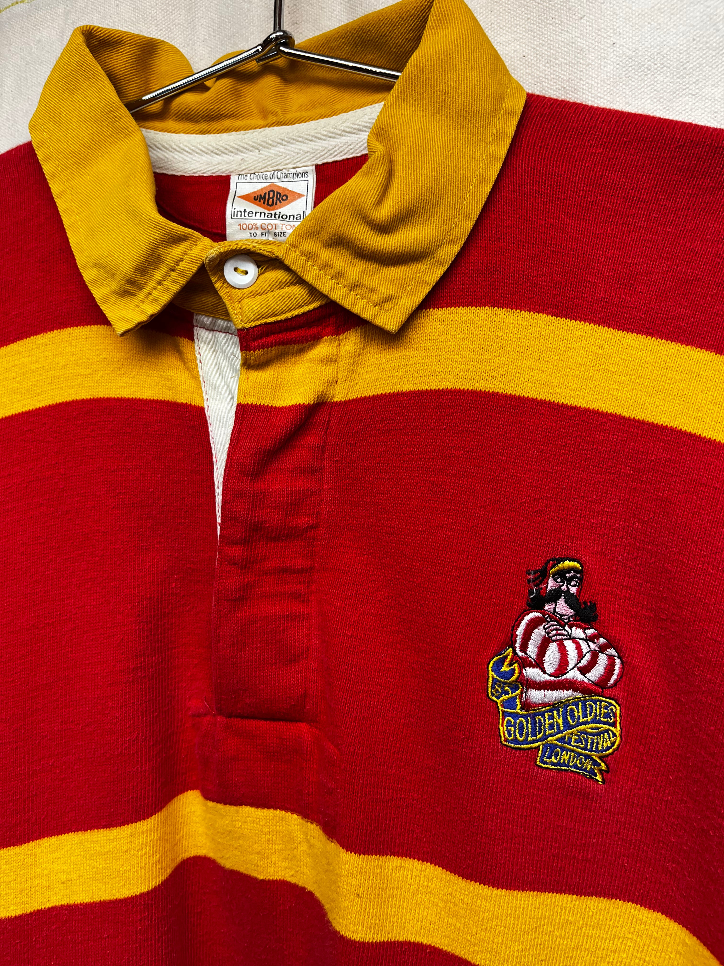 Vintage Umbro Rugby Golden Oldies Festival London 1985 Red/Yellow Striped Shirt: Large
