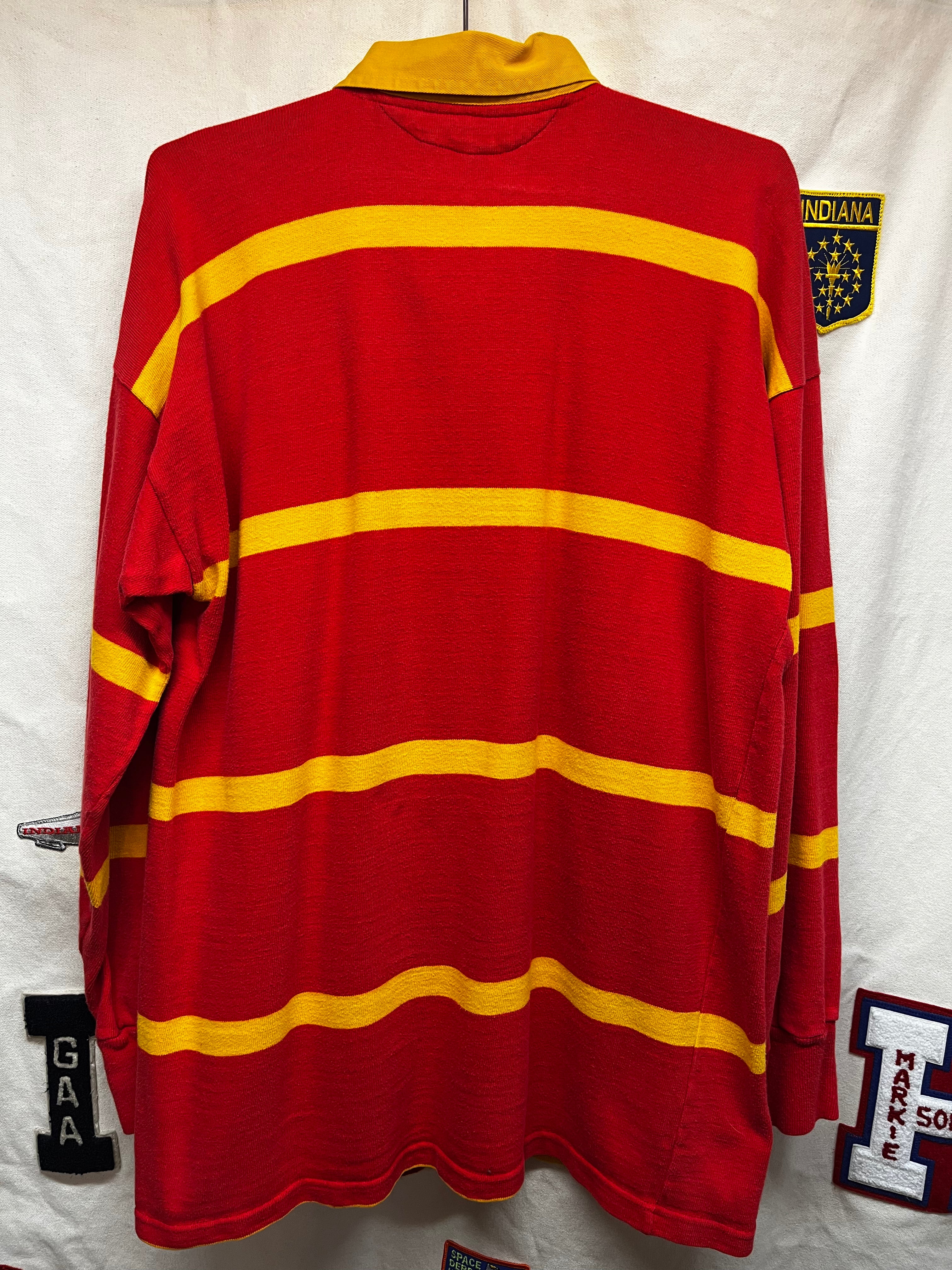 Vintage Umbro Rugby Golden Oldies Festival London 1985 Red/Yellow Striped Shirt: Large