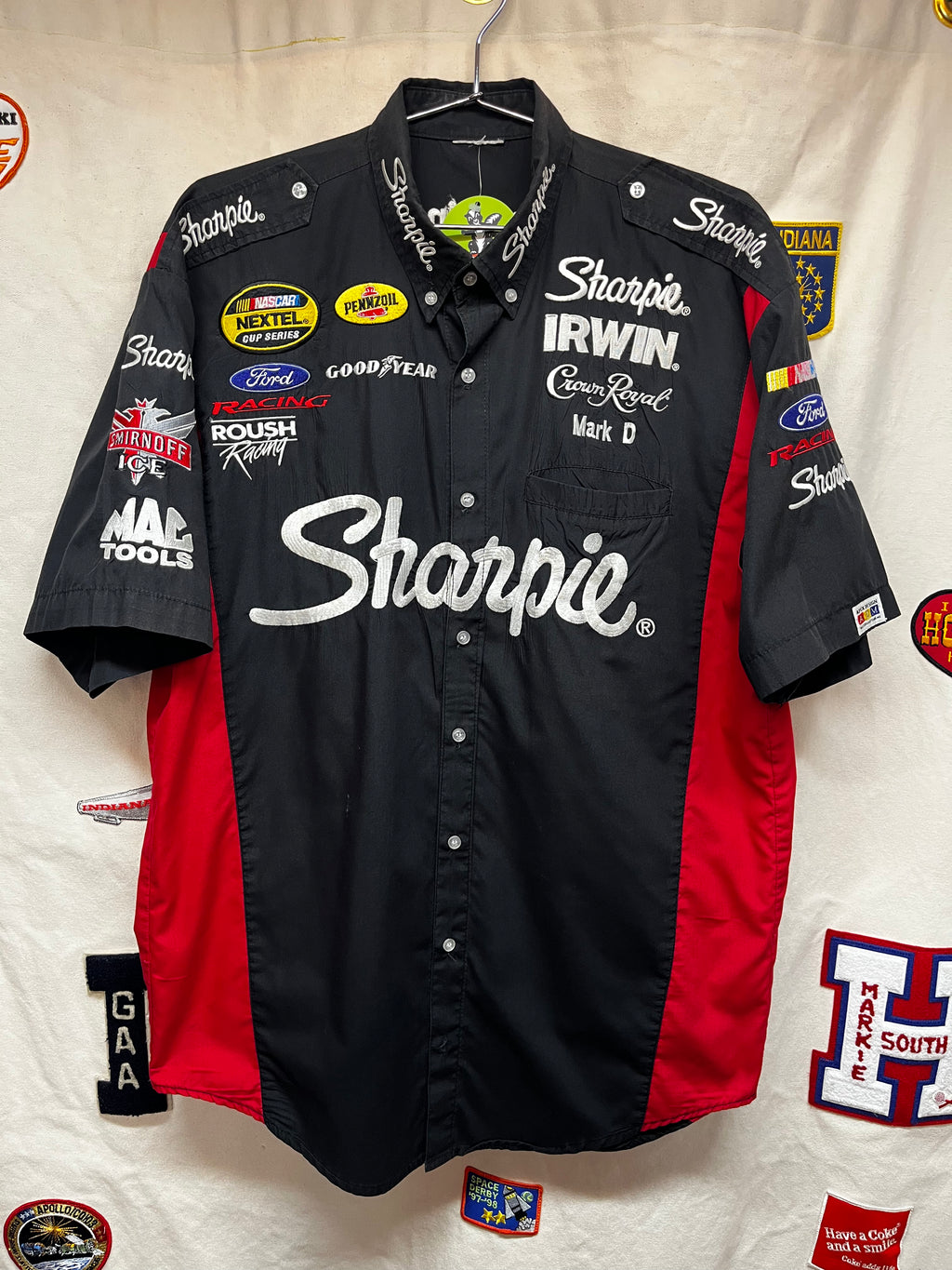 Vintage Sharpie NASCAR Pit Crew Racing Button Up Black Shirt: XL