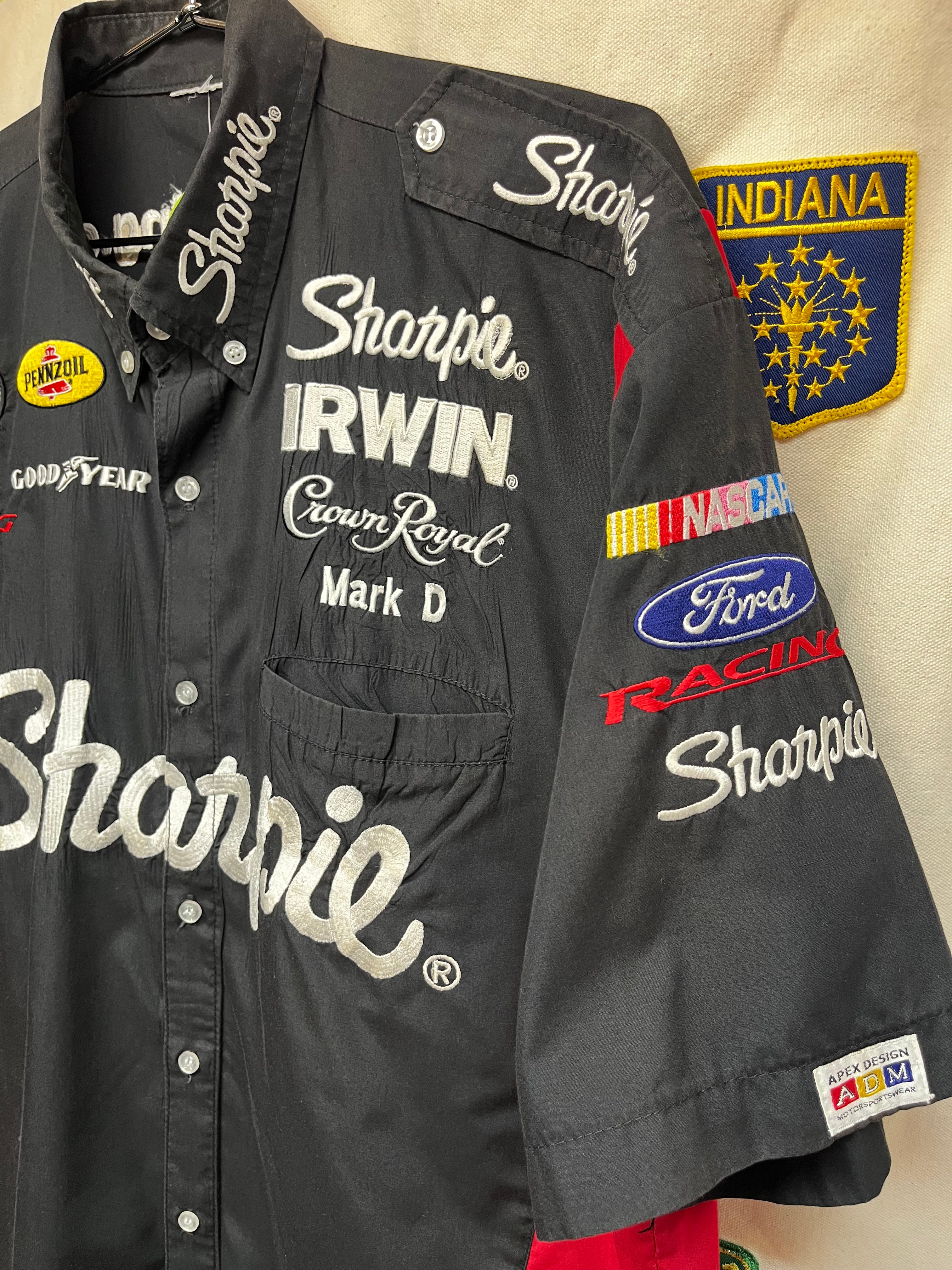 Vintage Sharpie NASCAR Pit Crew Racing Button Up Black Shirt: XL