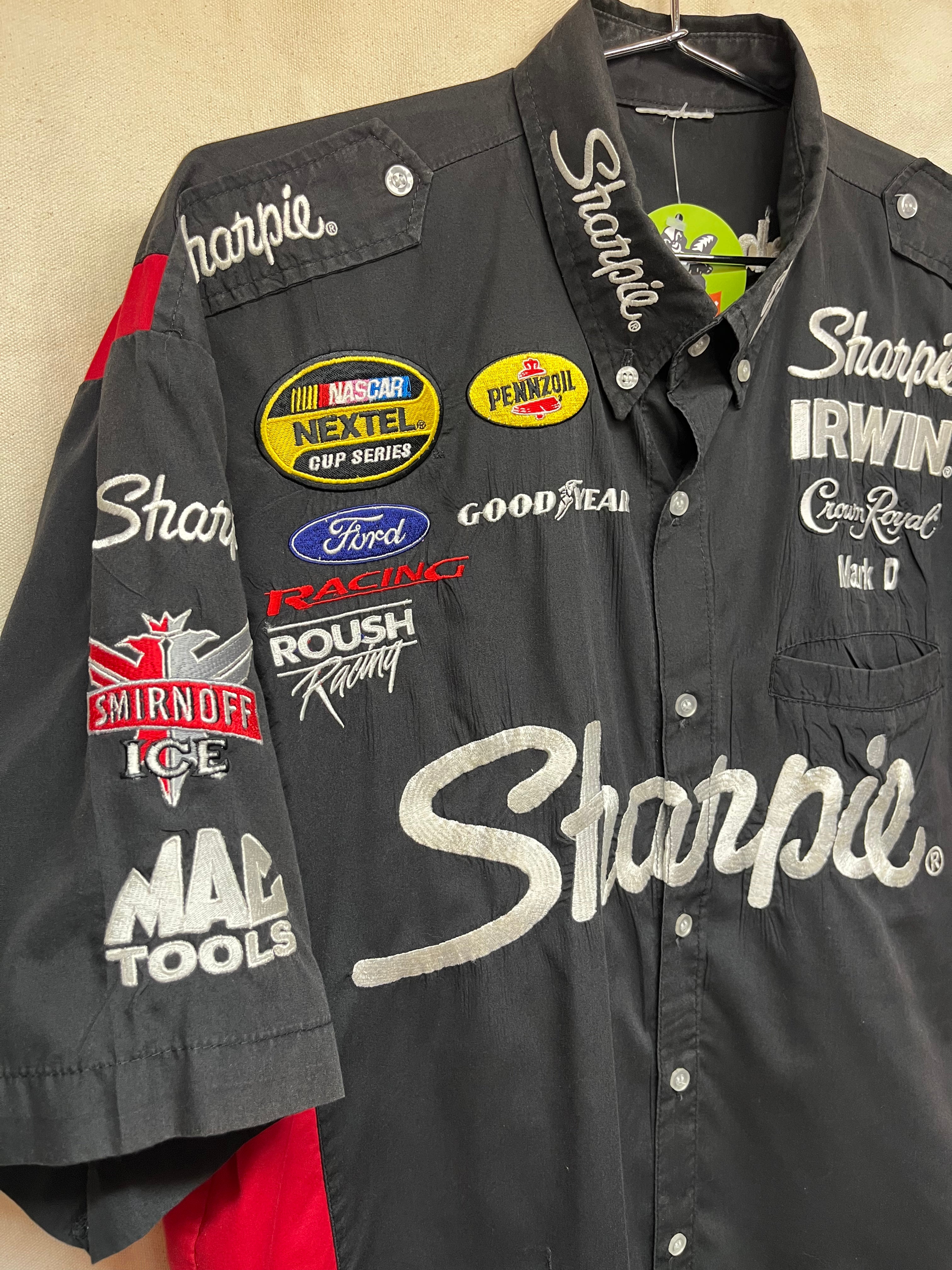 Vintage Sharpie NASCAR Pit Crew Racing Button Up Black Shirt: XL
