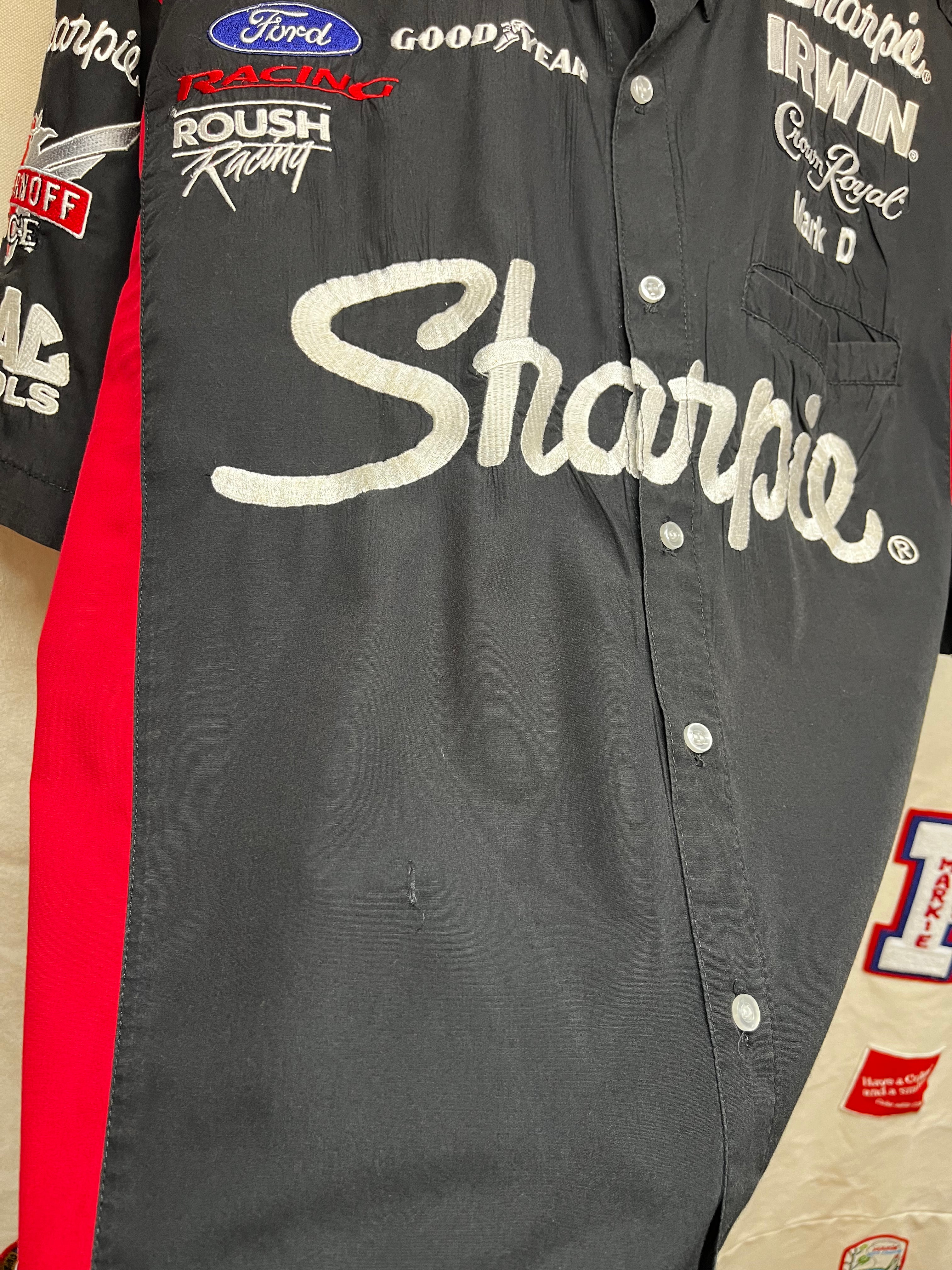 Vintage Sharpie NASCAR Pit Crew Racing Button Up Black Shirt: XL