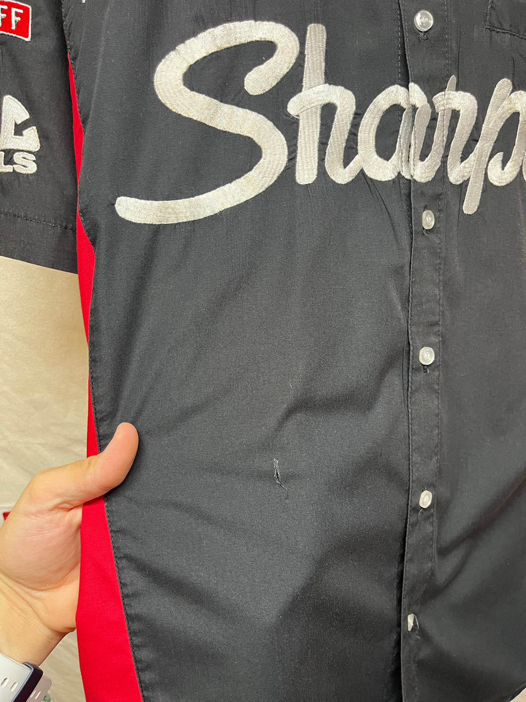 Vintage Sharpie NASCAR Pit Crew Racing Button Up Black Shirt: XL