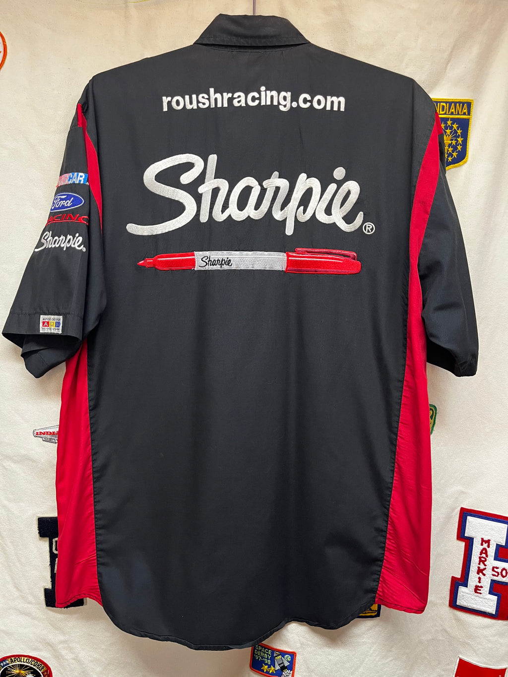 Vintage Sharpie NASCAR Pit Crew Racing Button Up Black Shirt: XL
