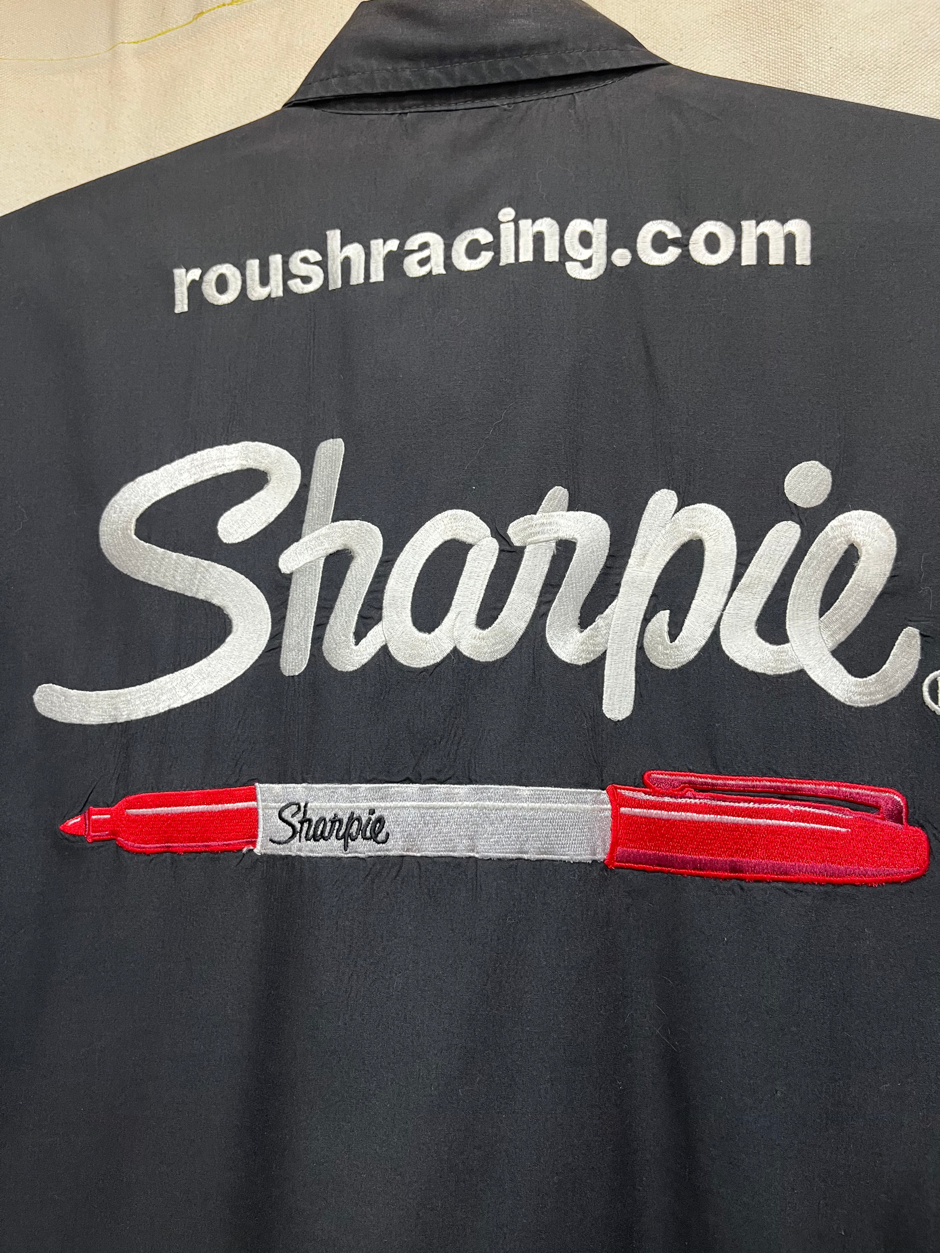 Vintage Sharpie NASCAR Pit Crew Racing Button Up Black Shirt: XL