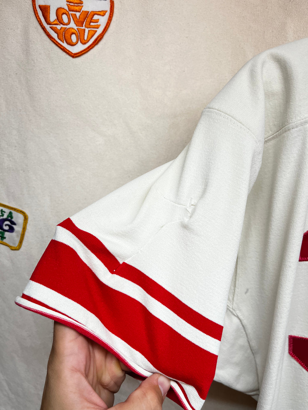 True Vintage 70's White/Red Football Jersey Shirt: Large