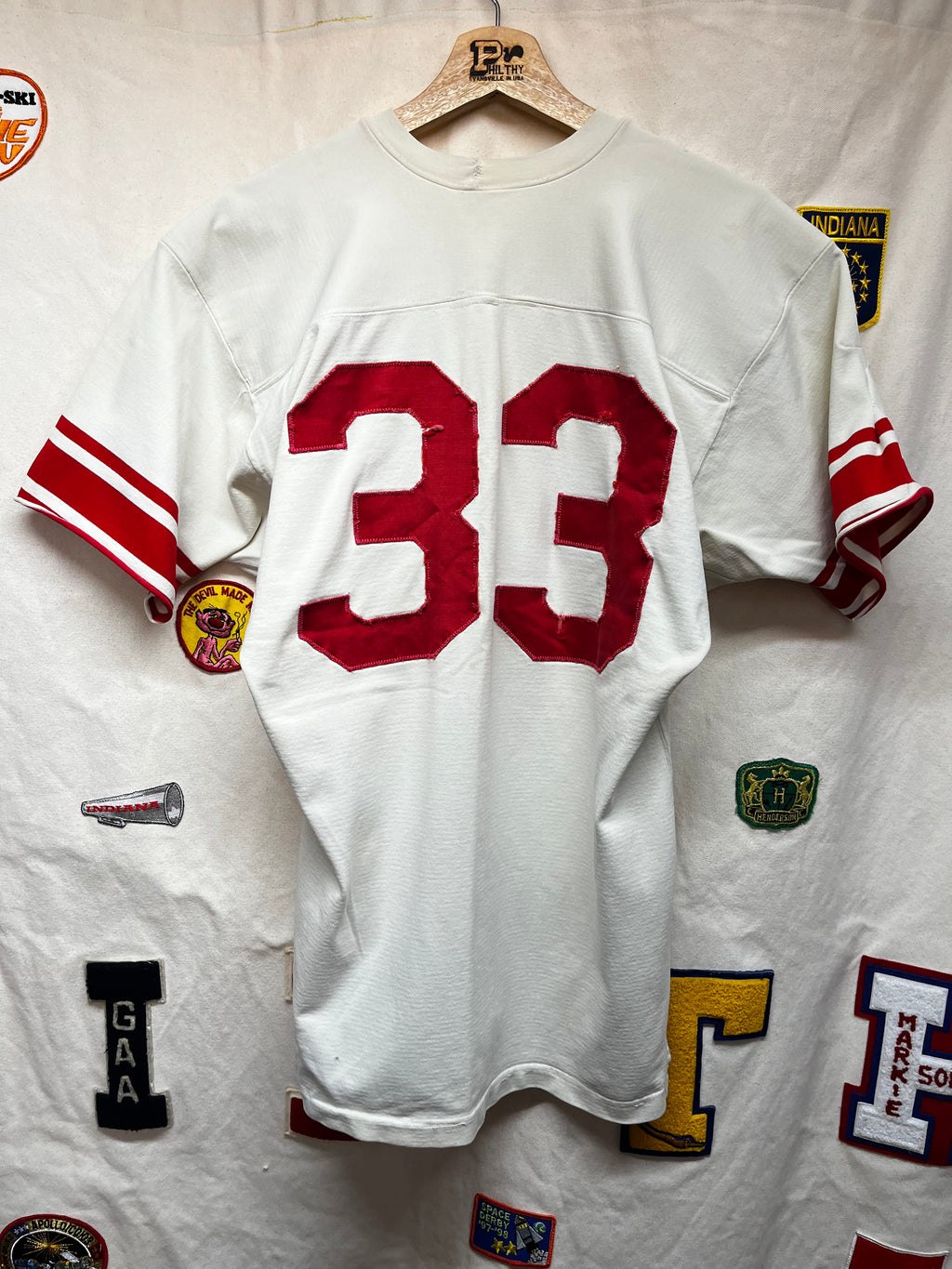 True Vintage 70's White/Red Football Jersey Shirt: Large