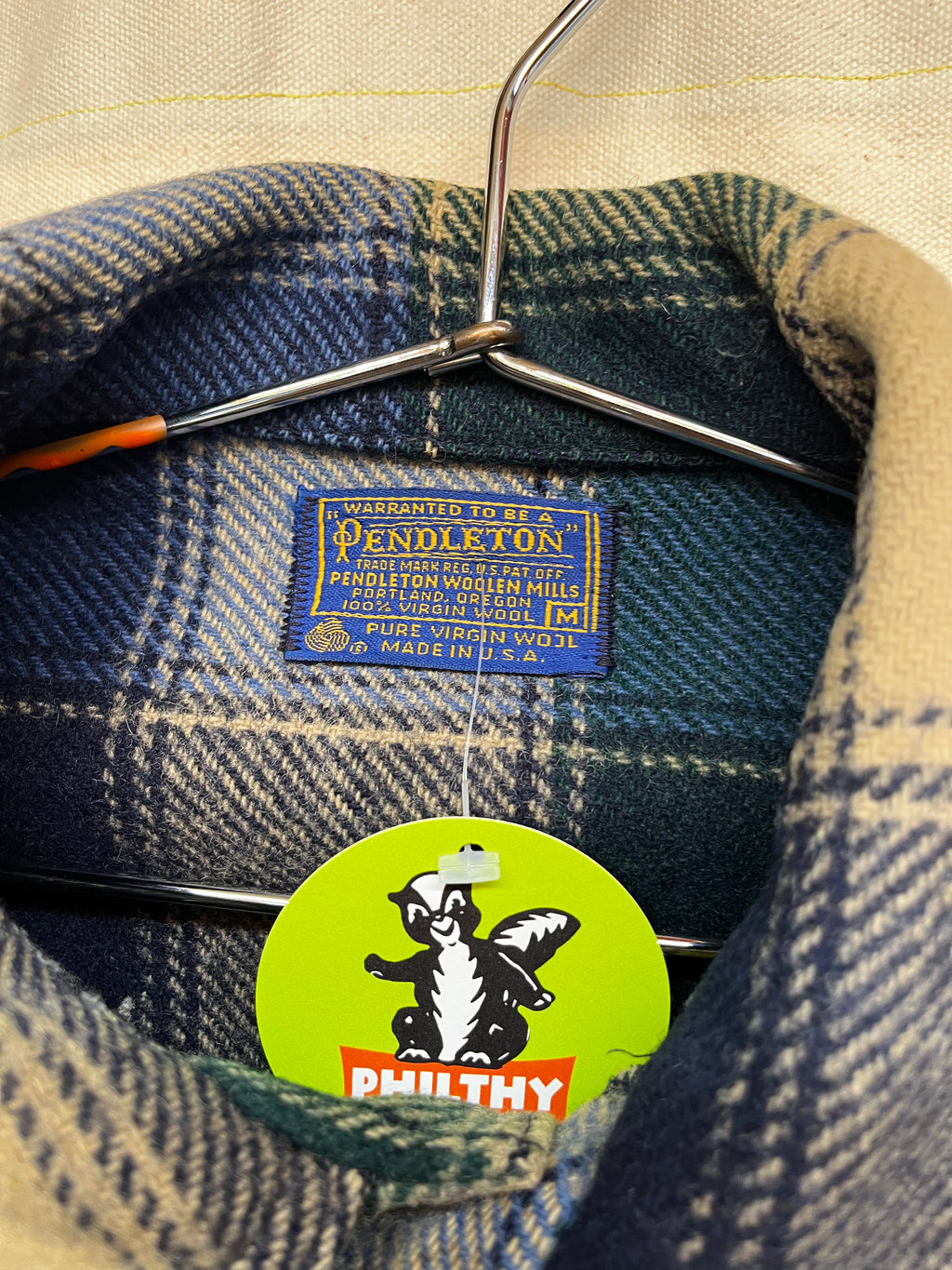 Vintage Pendelton Green/Blue Plaid Wool 70's Shirt Jacket: Medium
