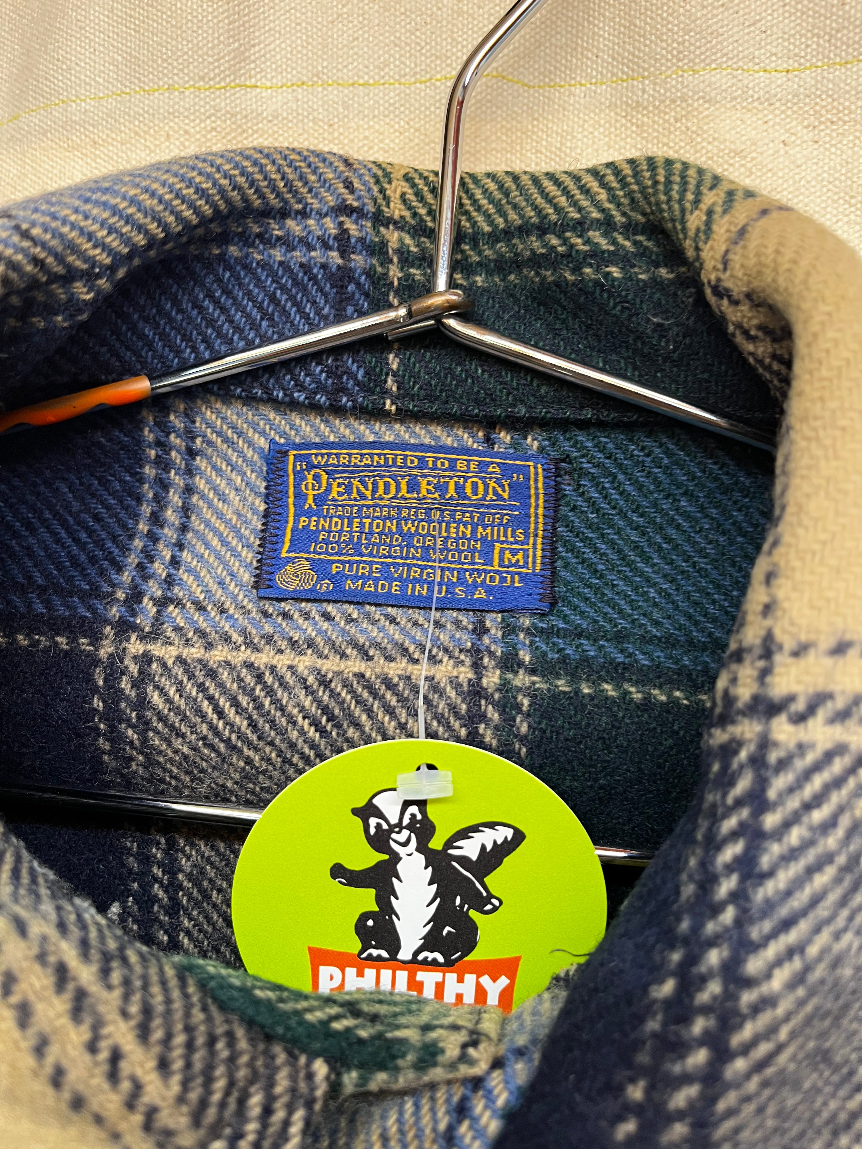 Vintage Pendelton Green/Blue Plaid Wool 70's Shirt Jacket: Medium