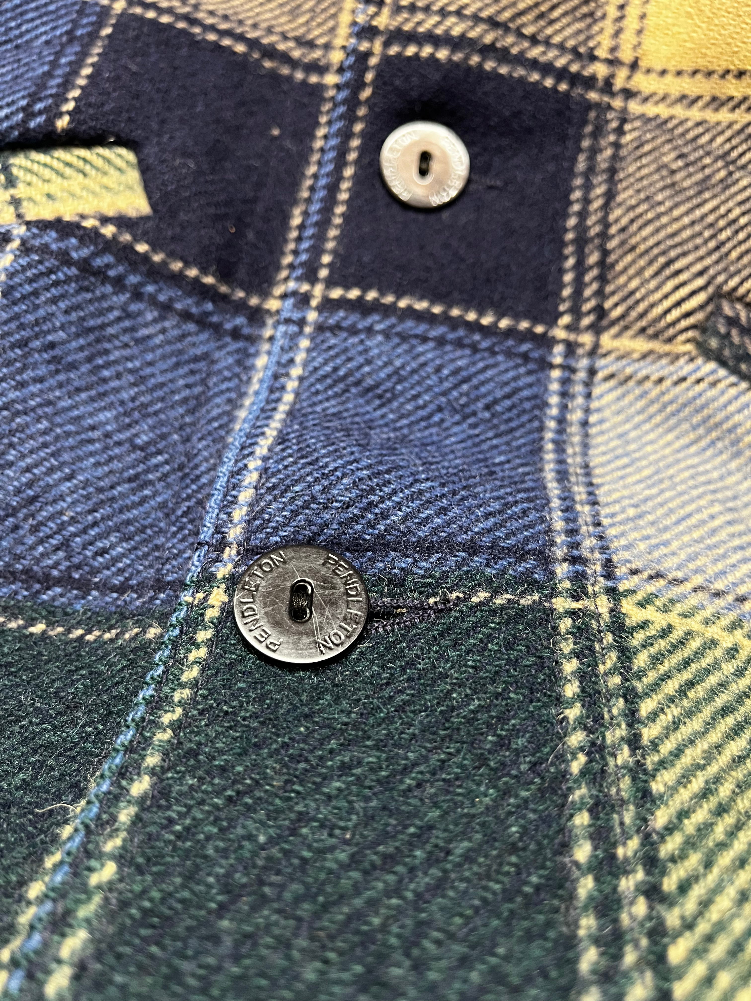 Vintage Pendelton Green/Blue Plaid Wool 70's Shirt Jacket: Medium