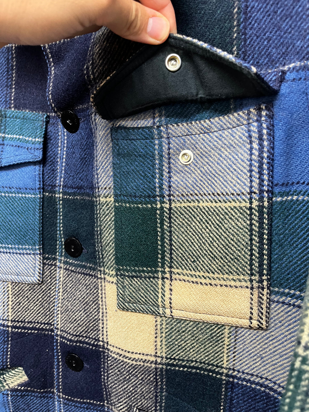 Vintage Pendelton Green/Blue Plaid Wool 70's Shirt Jacket: Medium