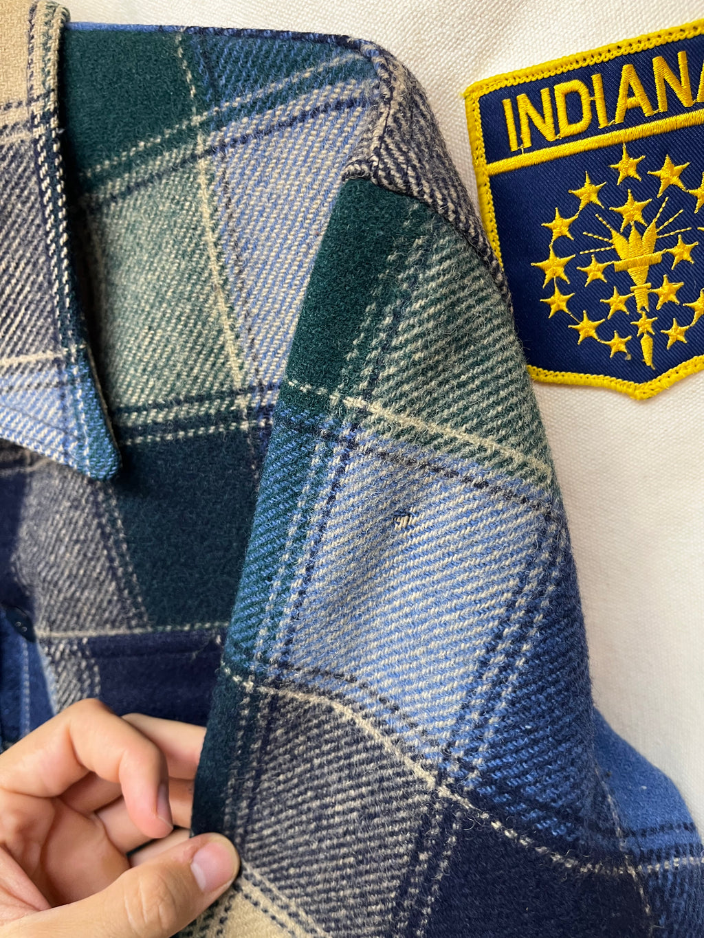 Vintage Pendelton Green/Blue Plaid Wool 70's Shirt Jacket: Medium