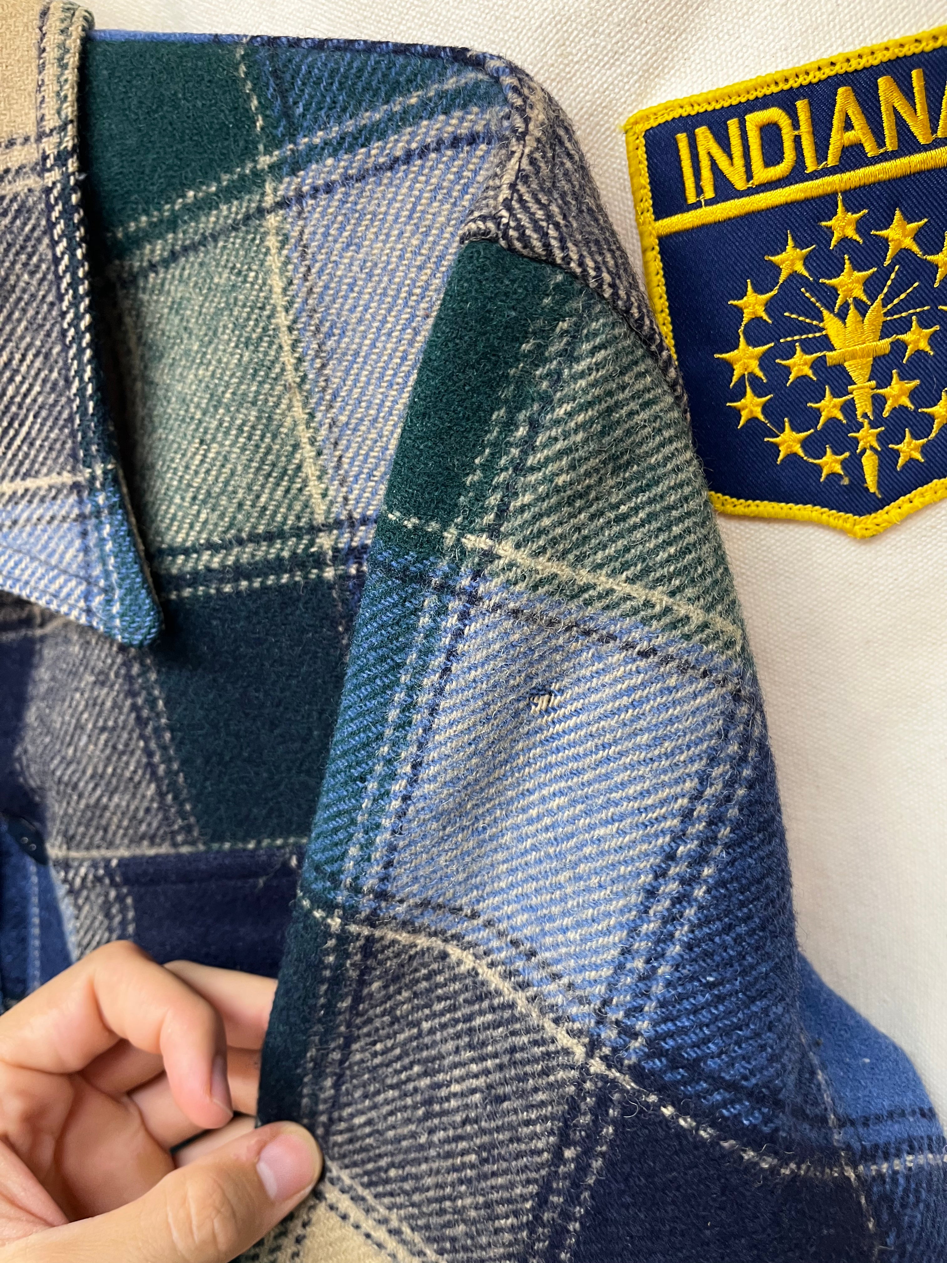 Vintage Pendelton Green/Blue Plaid Wool 70's Shirt Jacket: Medium
