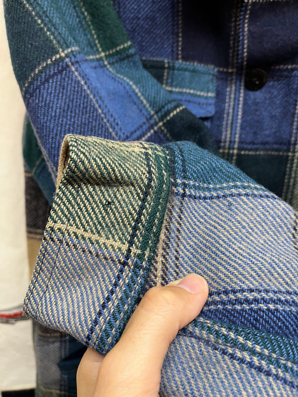 Vintage Pendelton Green/Blue Plaid Wool 70's Shirt Jacket: Medium