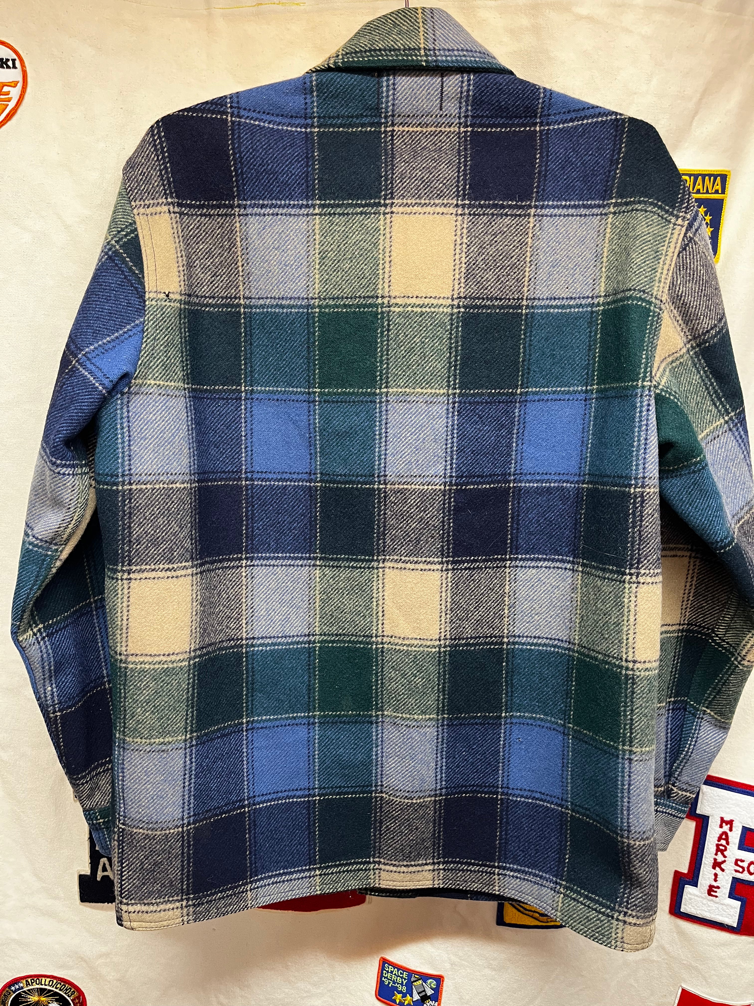 Vintage Pendelton Green/Blue Plaid Wool 70's Shirt Jacket: Medium
