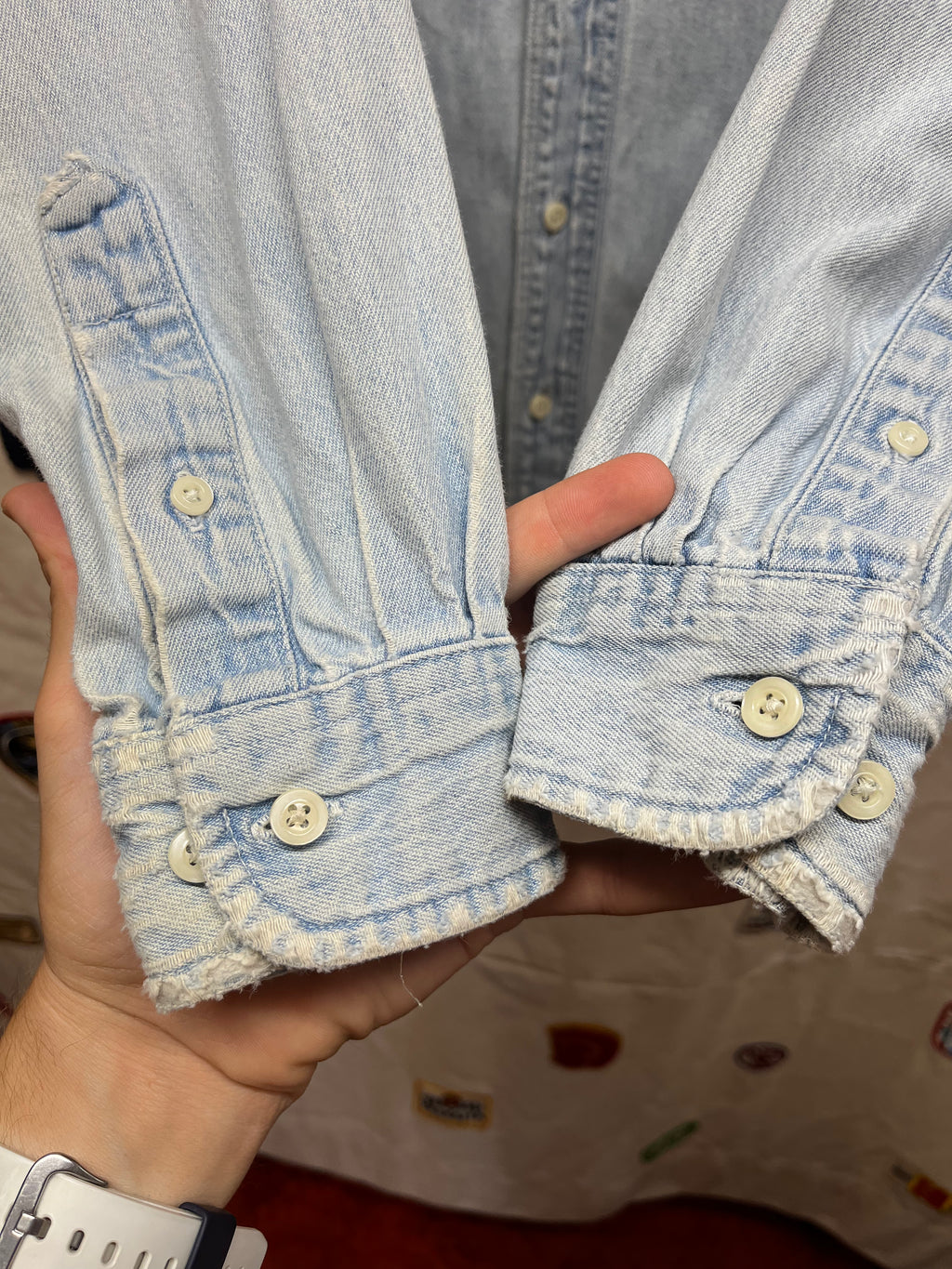 Vintage Arizona Ginseng Tea Embroidered Denim Button Up Prentiss Shirt: Large