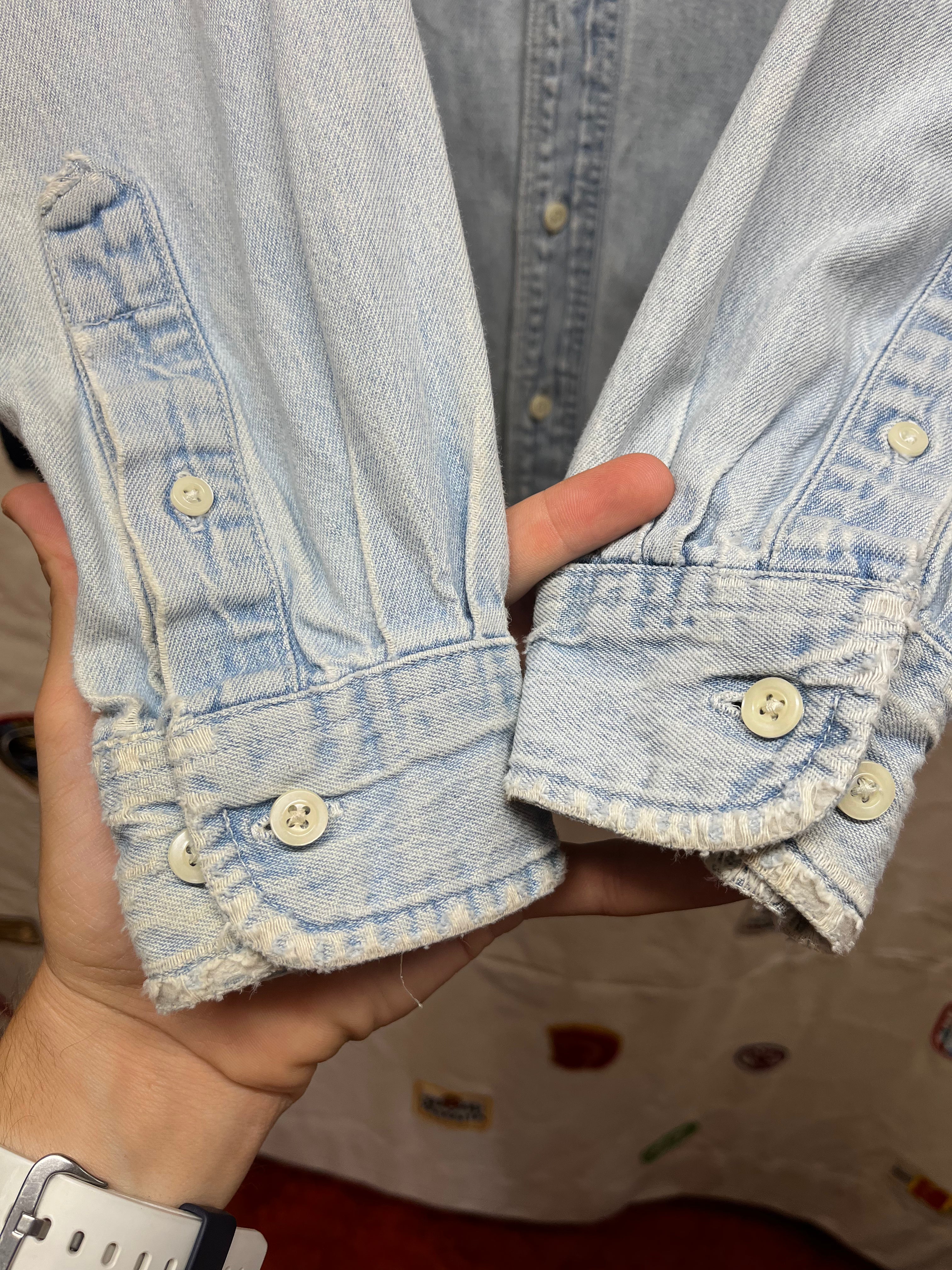 Vintage Arizona Ginseng Tea Embroidered Denim Button Up Prentiss Shirt: Large
