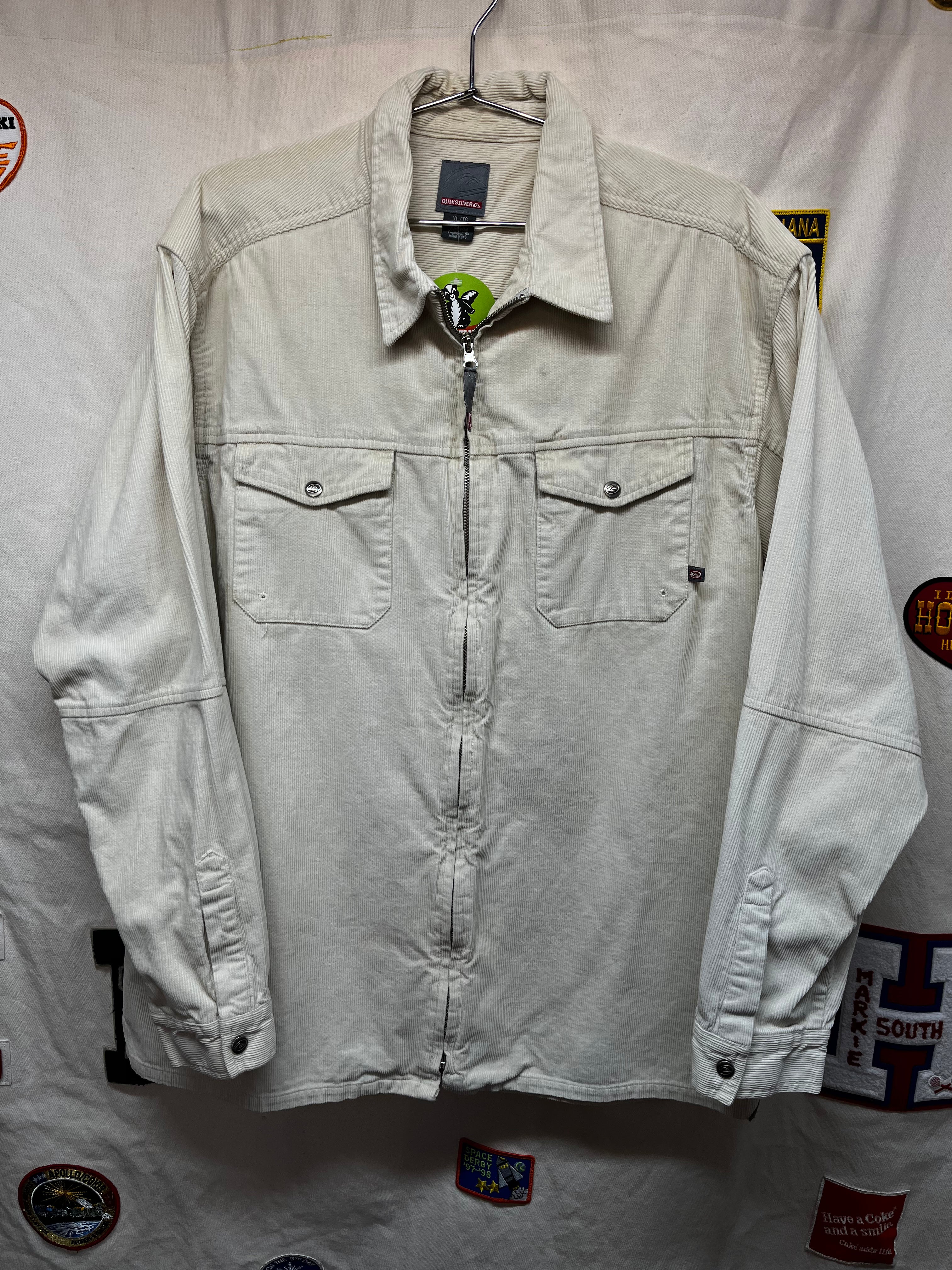Vintage Quiksilver Corduroy Zip-Up Cream Y2K Surf Shirt Jacket: XL