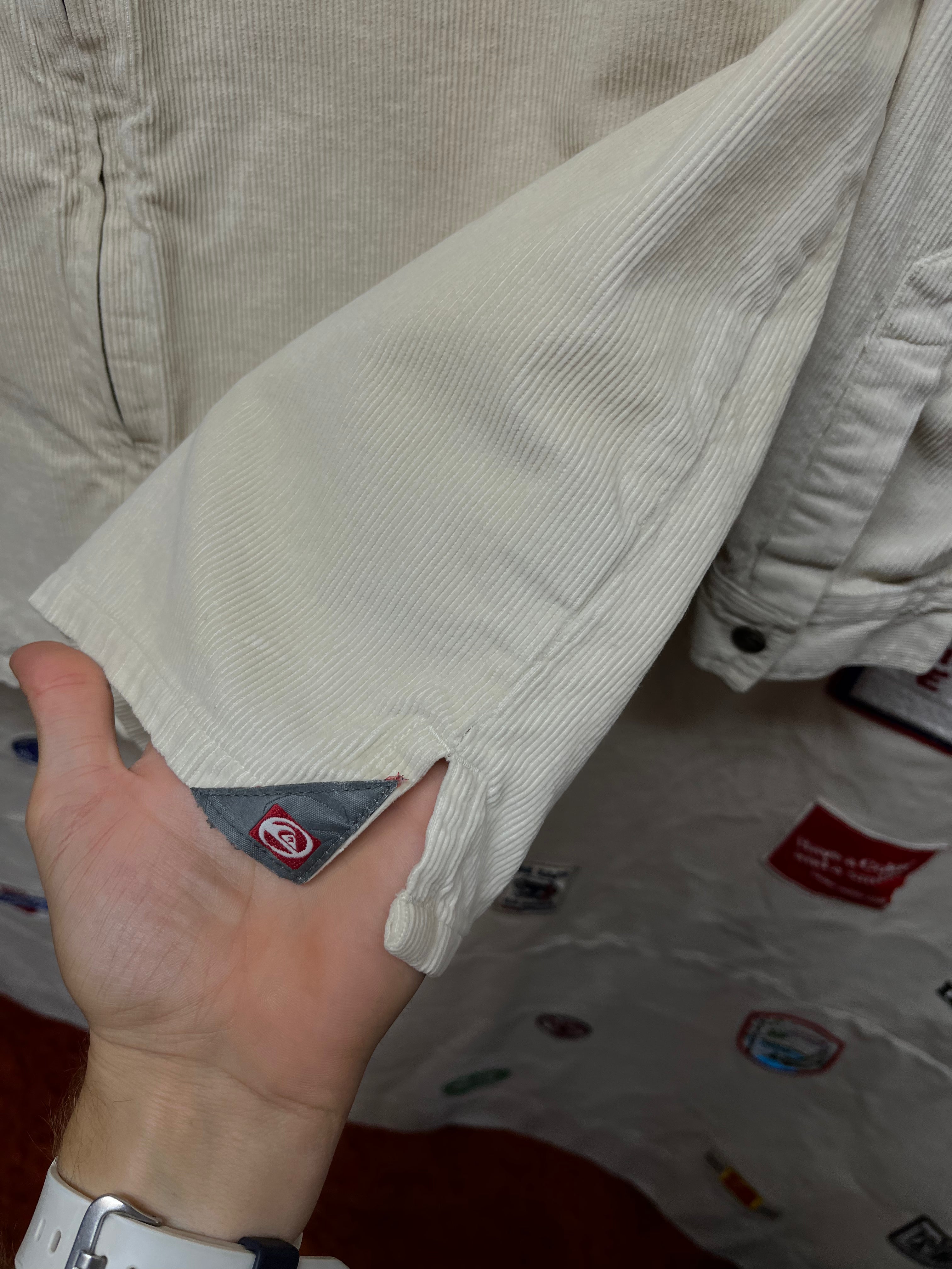 Vintage Quiksilver Corduroy Zip-Up Cream Y2K Surf Shirt Jacket: XL