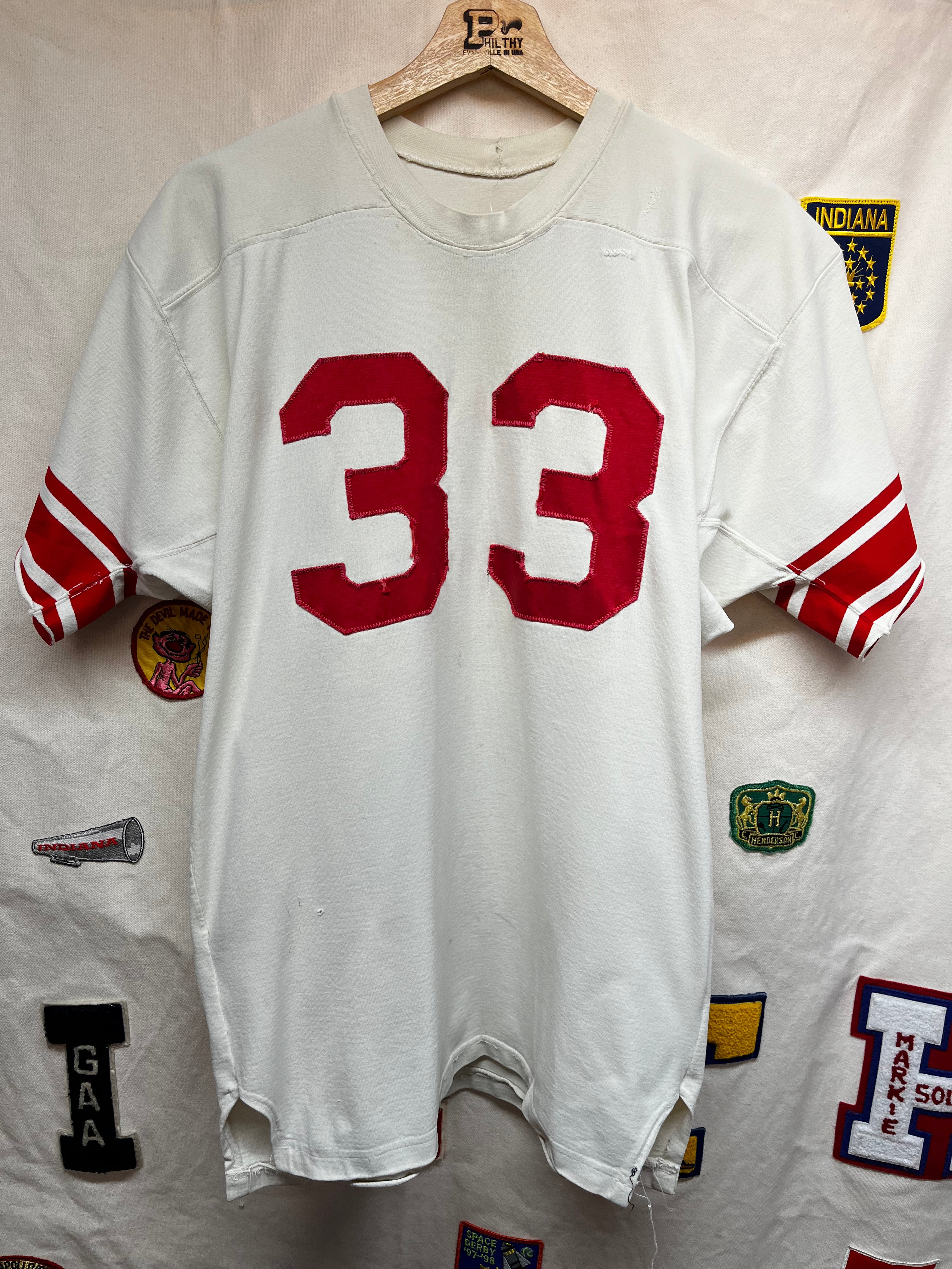 True Vintage 70's White/Red Football Jersey Shirt: Large