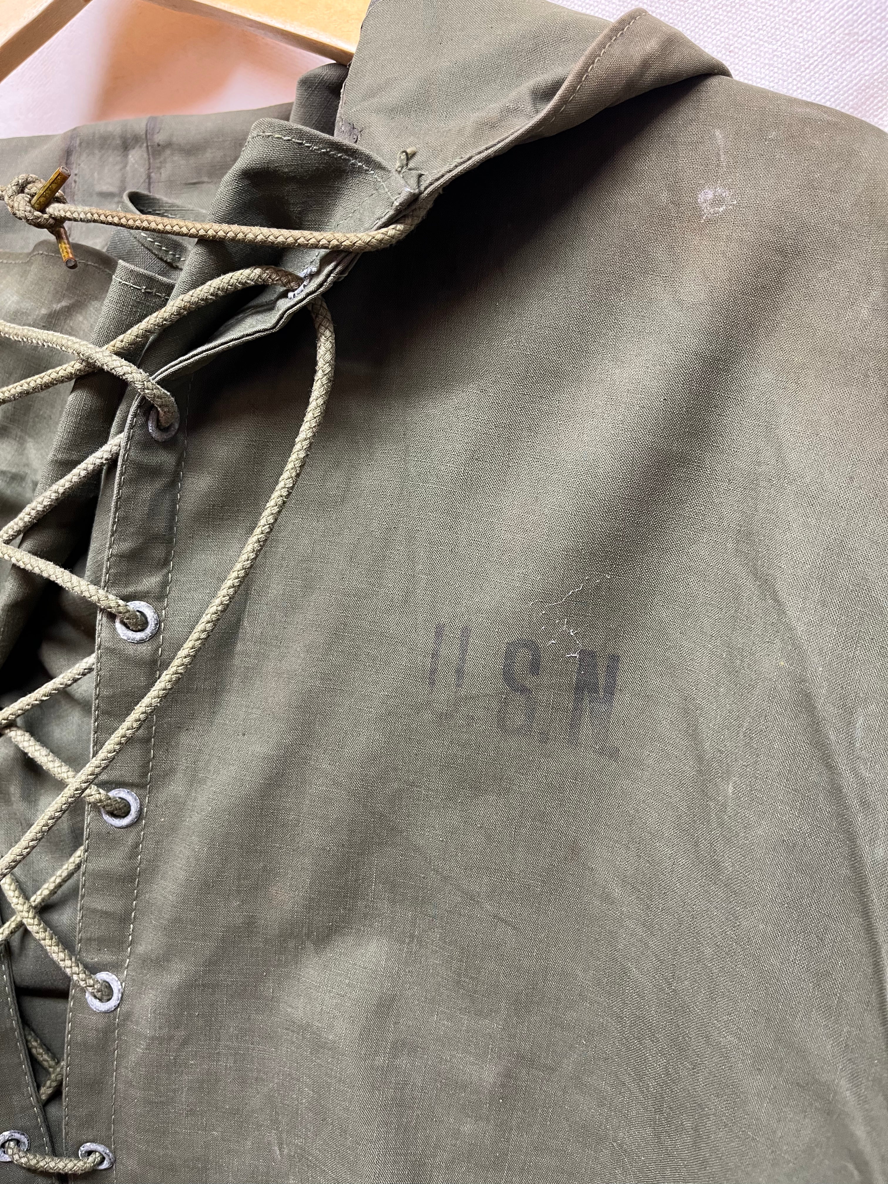 Vintage 1950s Military US Navy Foul Weather Rain Anorak Parka Stencil Jacket: Large