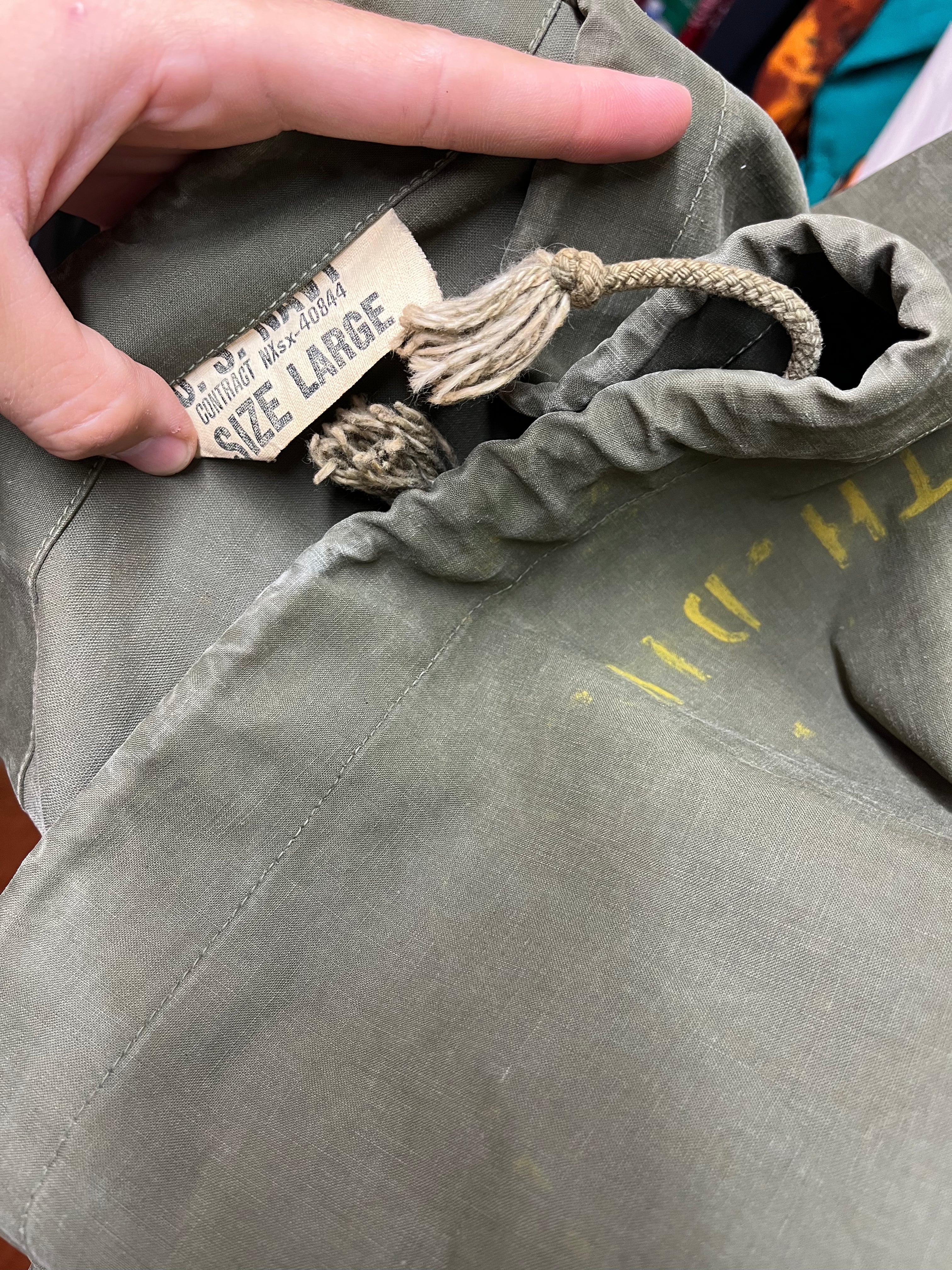 Vintage 1950s Military US Navy Foul Weather Rain Anorak Parka Stencil Jacket: Large