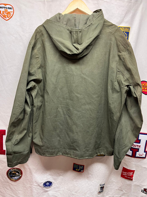 Vintage 1950s Military US Navy Foul Weather Rain Anorak Parka Stencil Jacket: Large