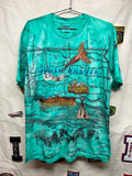Vtg South Dakota State Map Mount Rushmore All Over Print Tie-Dye T-Shirt: Large