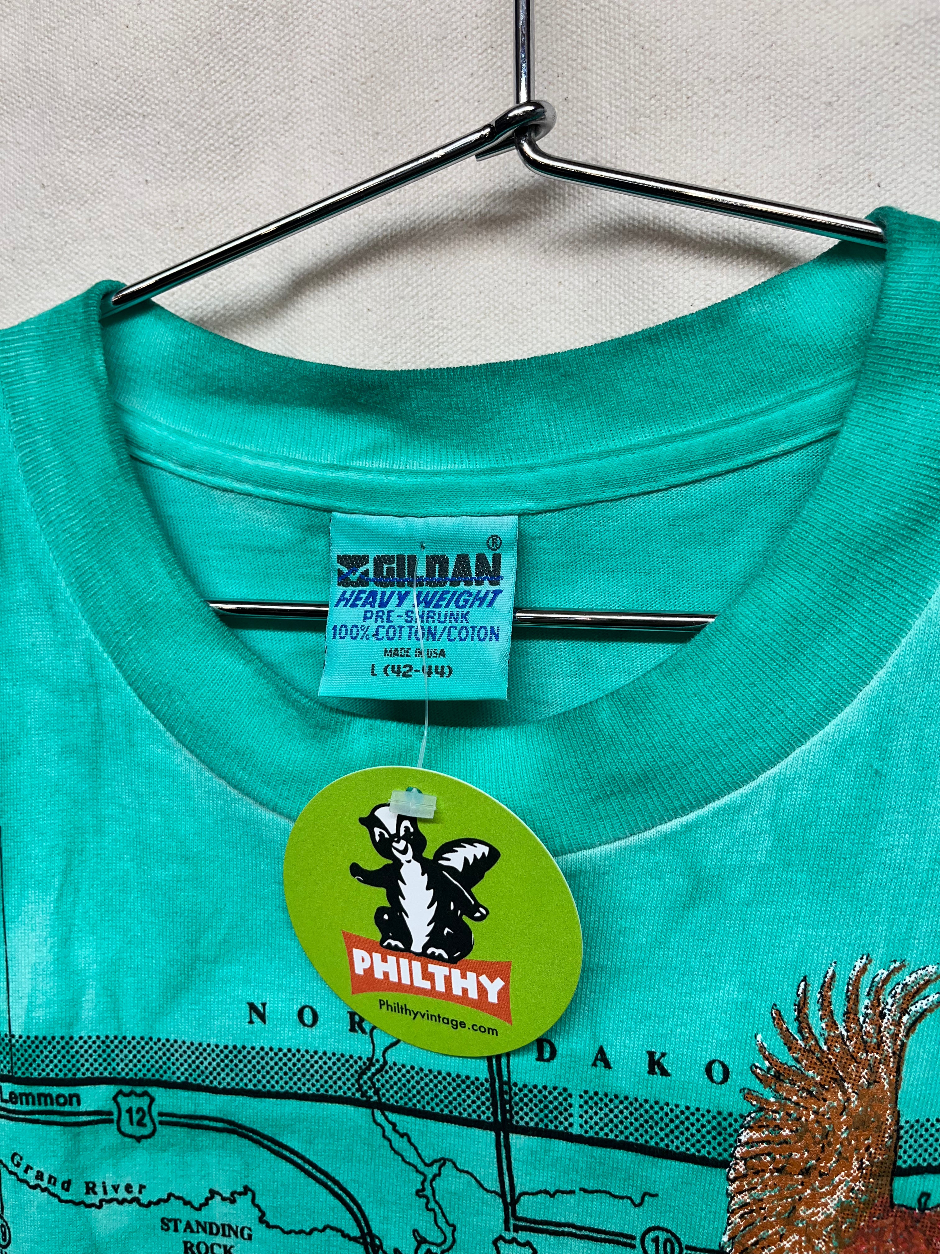 Vtg South Dakota State Map Mount Rushmore All Over Print Tie-Dye T-Shirt: Large