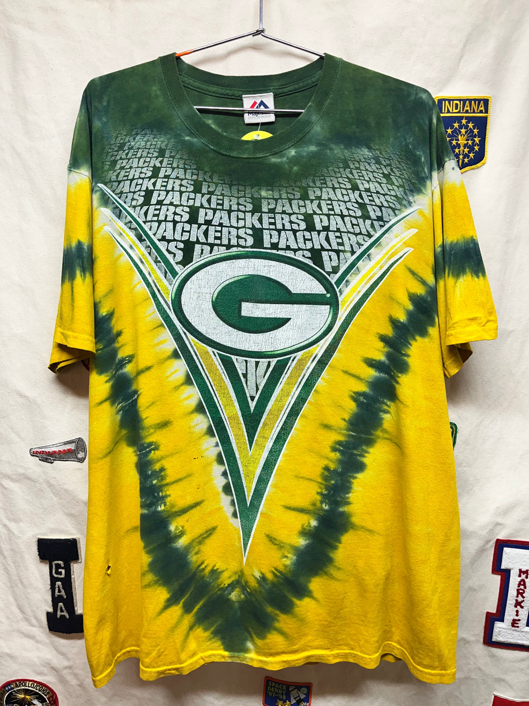 Vtg Green Bay Packers NFL Football Tie-Dye Majestic T-Shirt: XL