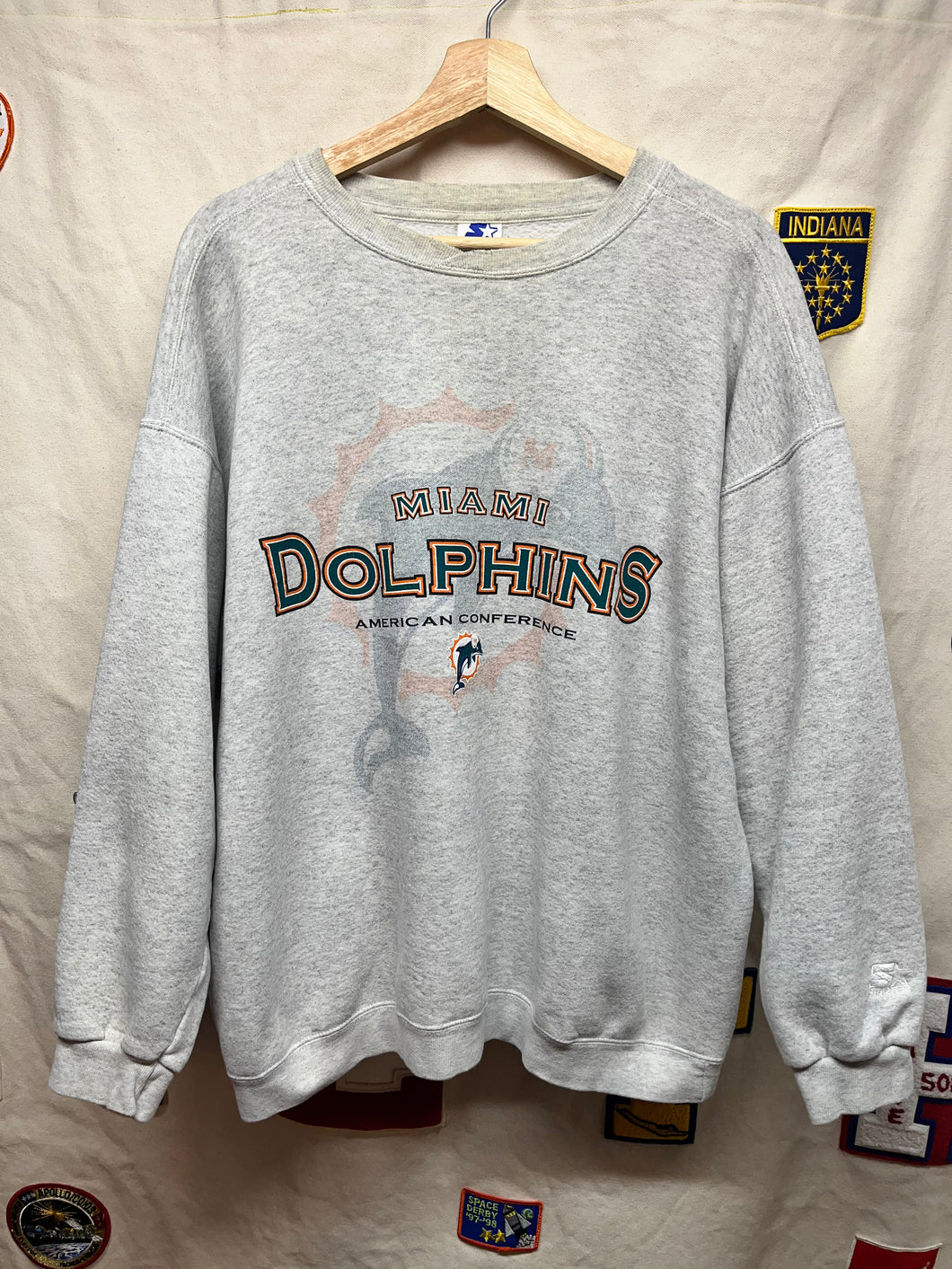 Vtg Starter Miami Dolphins NFL Gray Crewneck Sweatshirt: Large