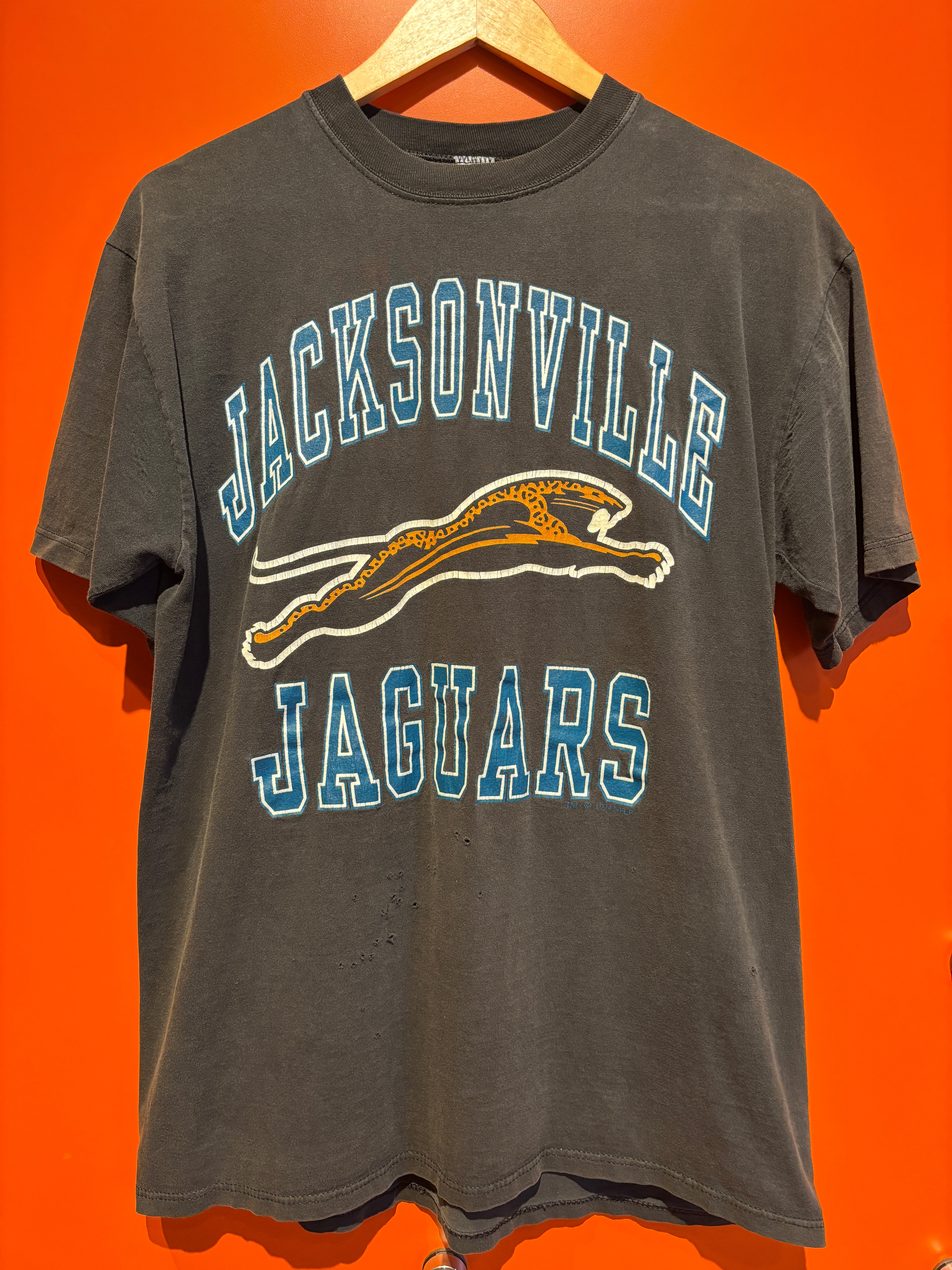 Vintage Jacksonville Jaguars NFL Black Faded Russell T-Shirt: Large