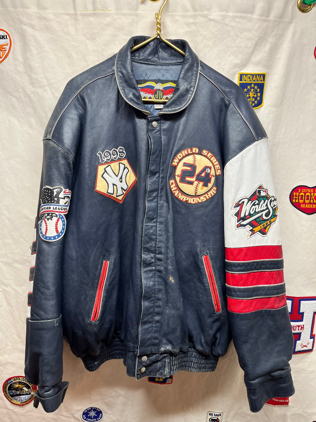 Vintage New York Yankees Jeff Hamilton 1998 World Series Champions Leather Jacket: XXXL