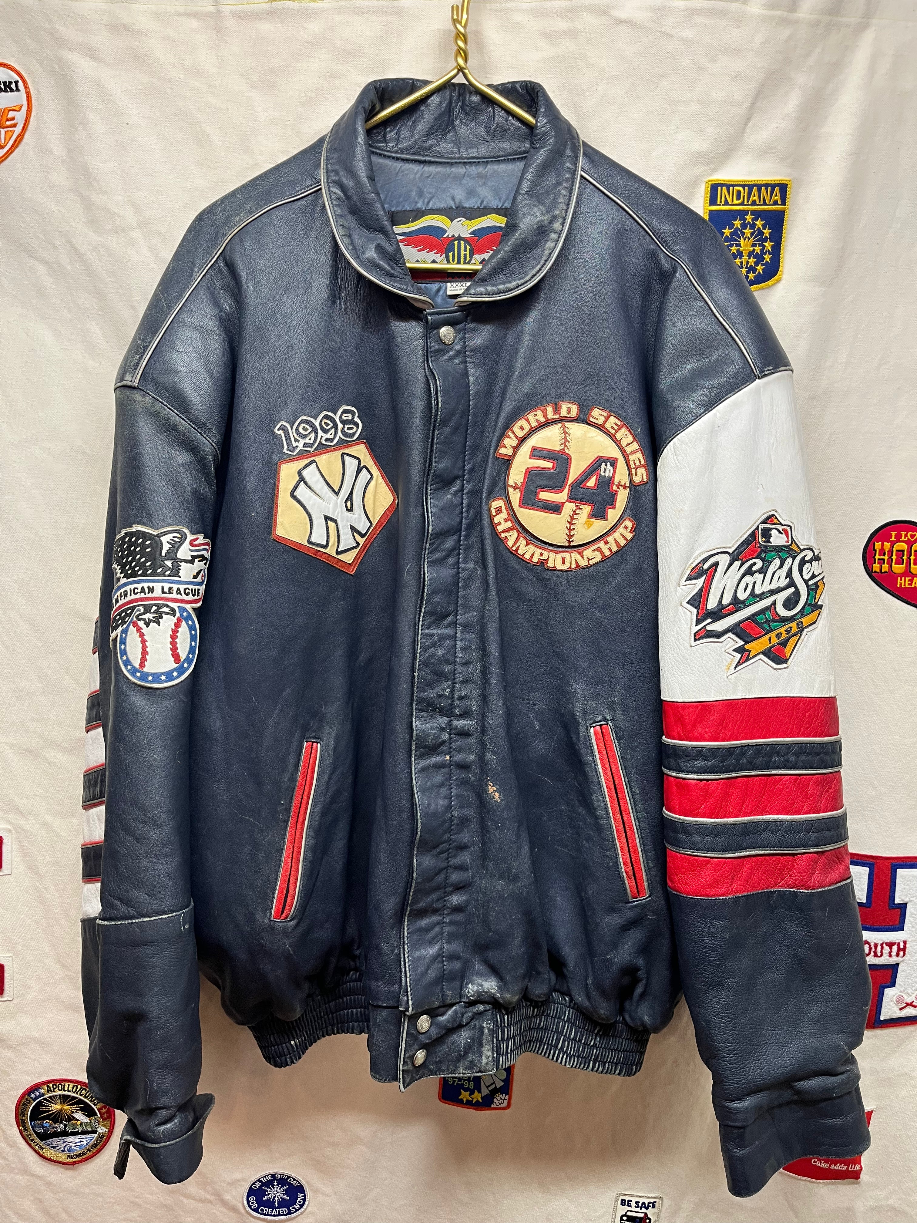 Vintage New York Yankees Jeff Hamilton 1998 World Series Champions Leather Jacket: XXXL