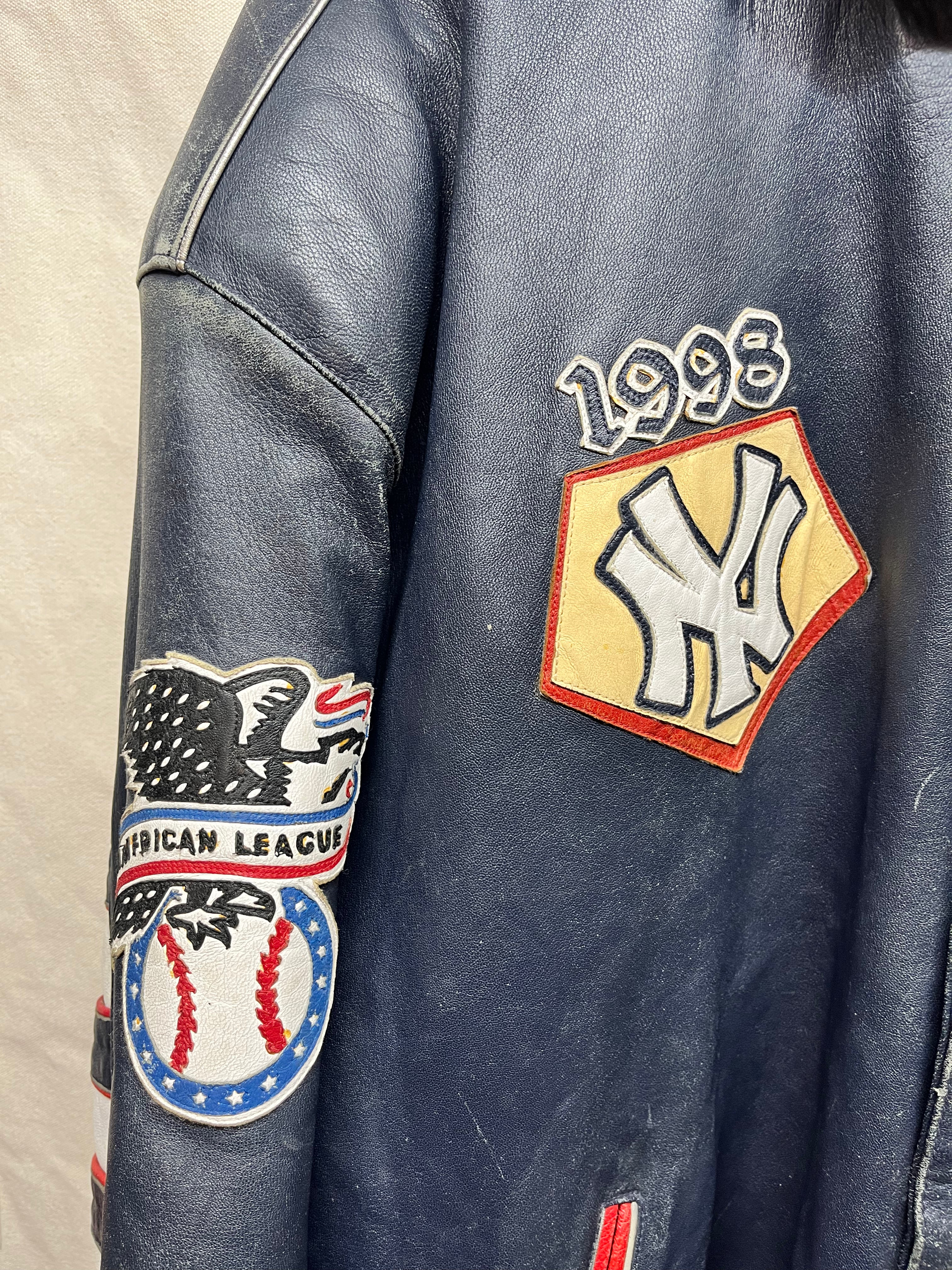 Vintage New York Yankees Jeff Hamilton 1998 World Series Champions Leather Jacket: XXXL