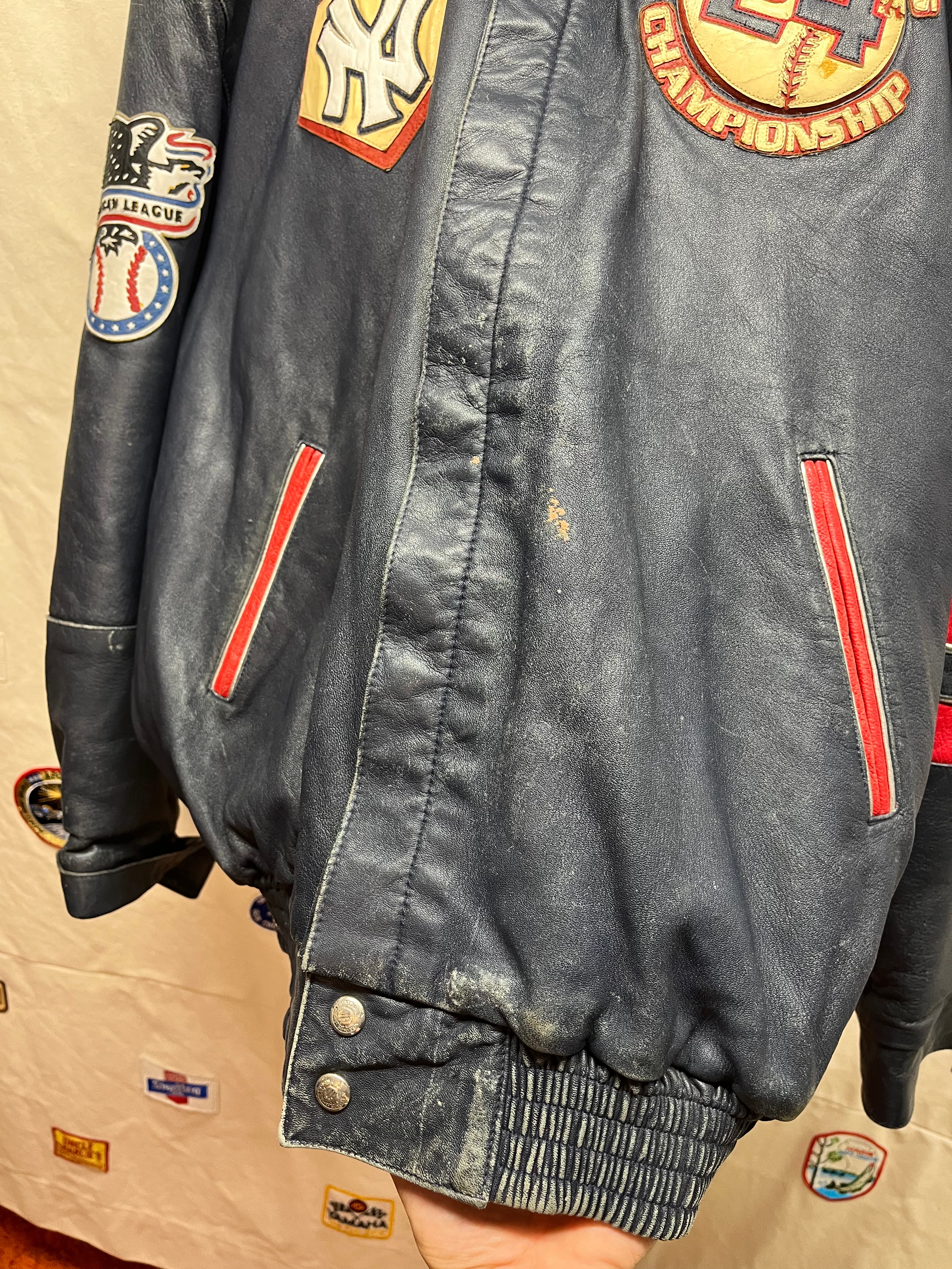 Vintage New York Yankees Jeff Hamilton 1998 World Series Champions Leather Jacket: XXXL