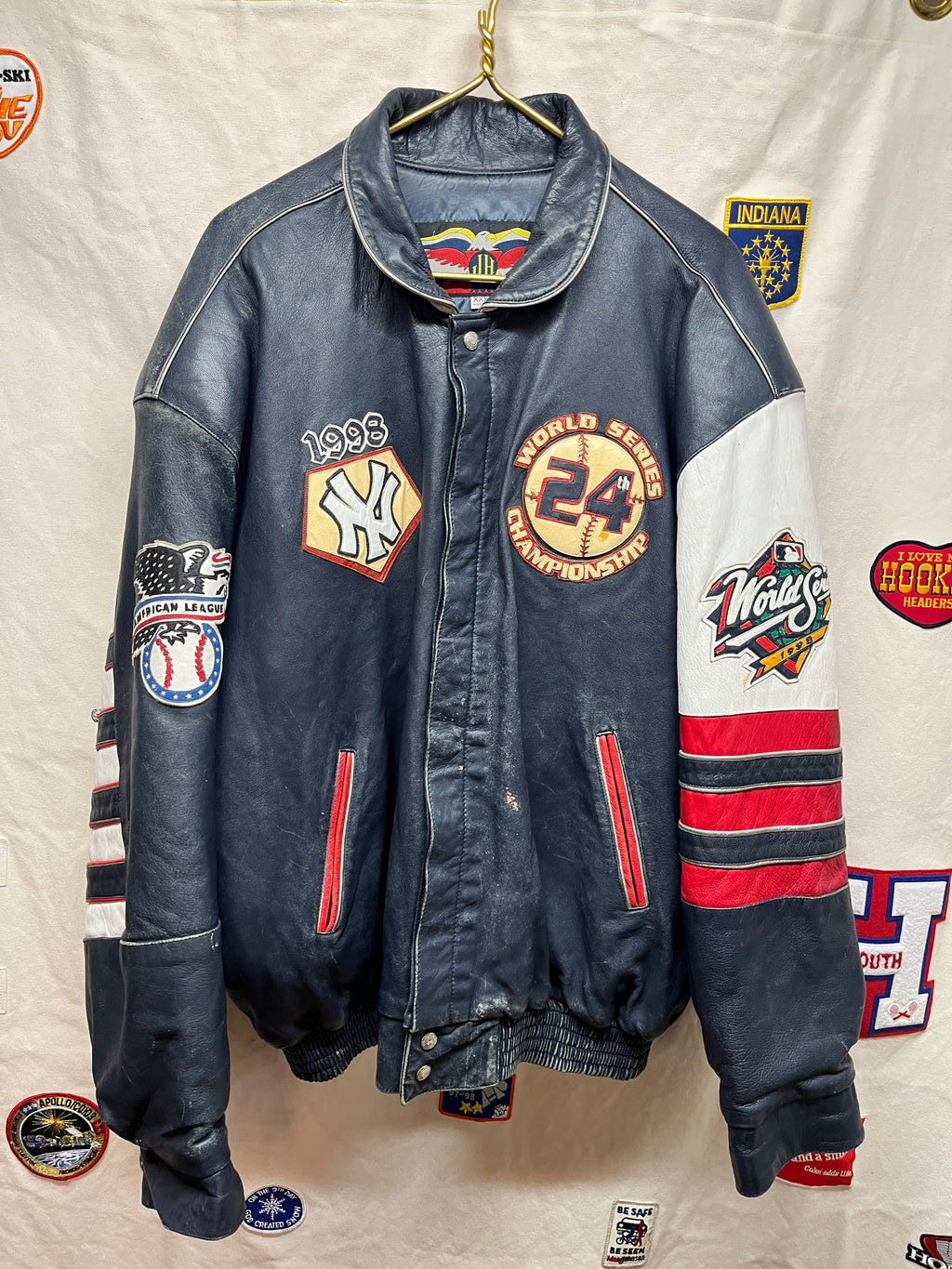 Vintage New York Yankees Jeff Hamilton 1998 World Series Champions Leather Jacket: XXXL