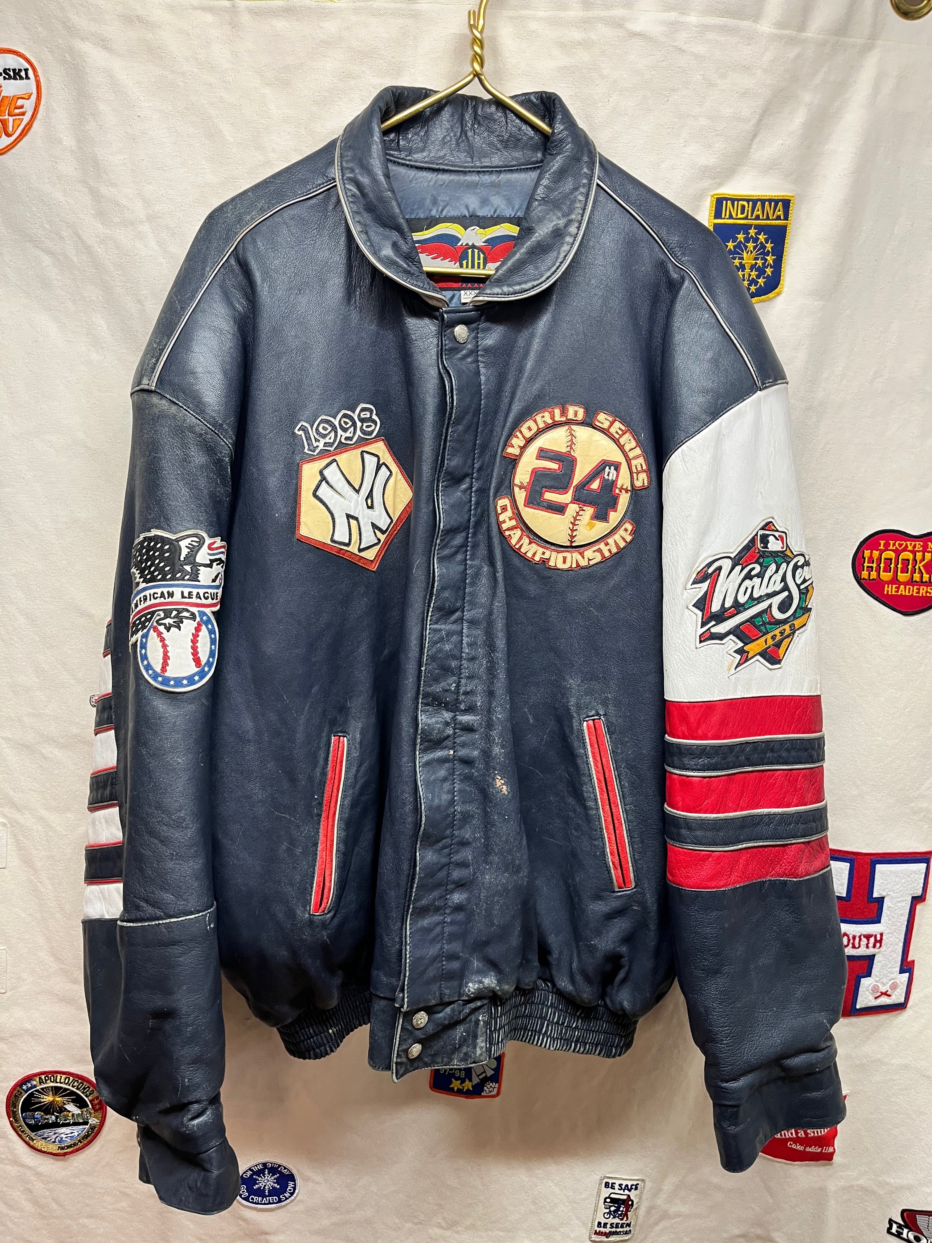 Vintage New York Yankees Jeff Hamilton 1998 World Series Champions Leather Jacket: XXXL