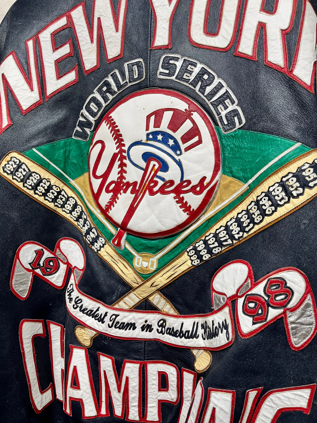 Vintage New York Yankees Jeff Hamilton 1998 World Series Champions Leather Jacket: XXXL