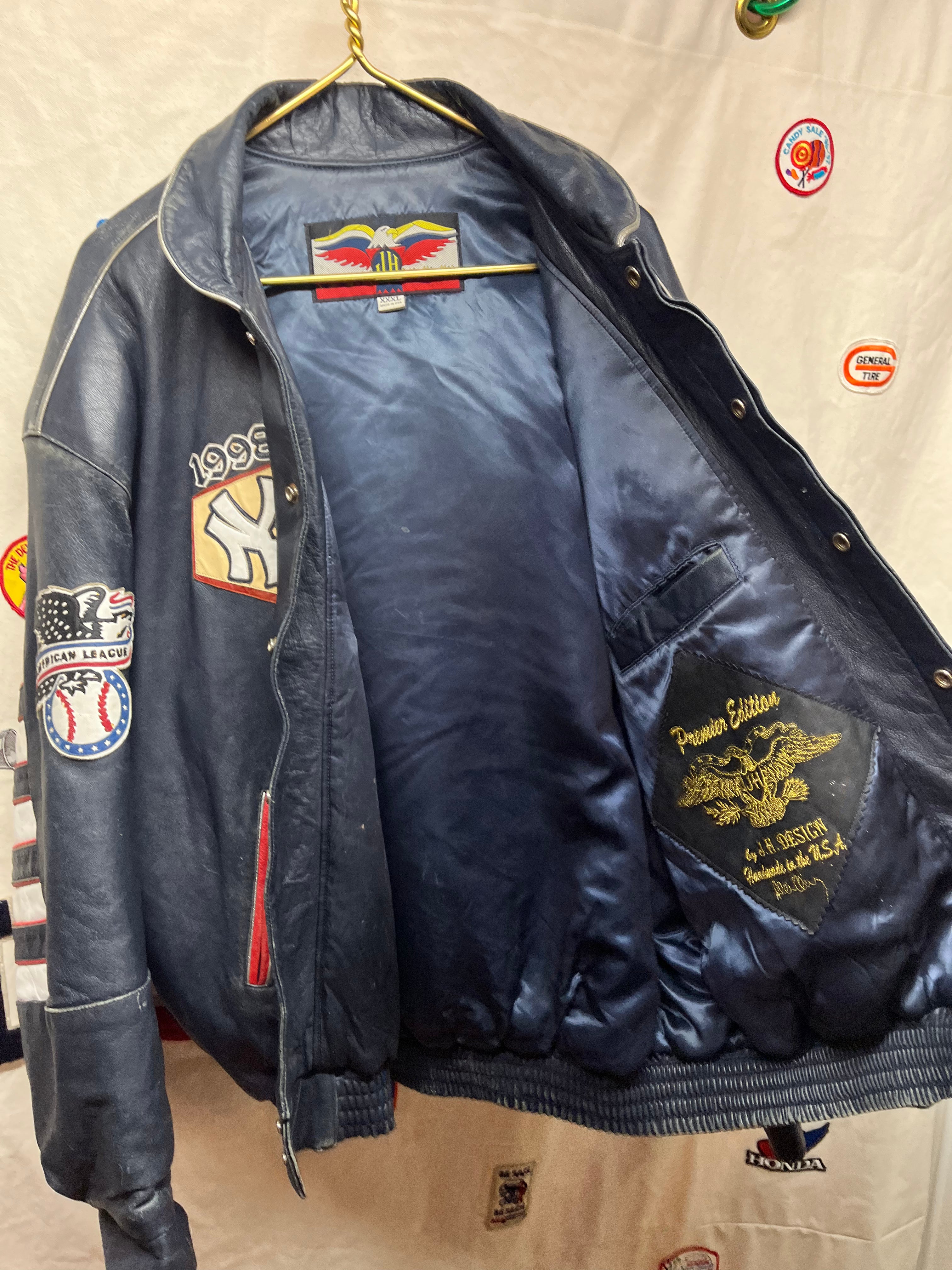Vintage New York Yankees Jeff Hamilton 1998 World Series Champions Leather Jacket: XXXL