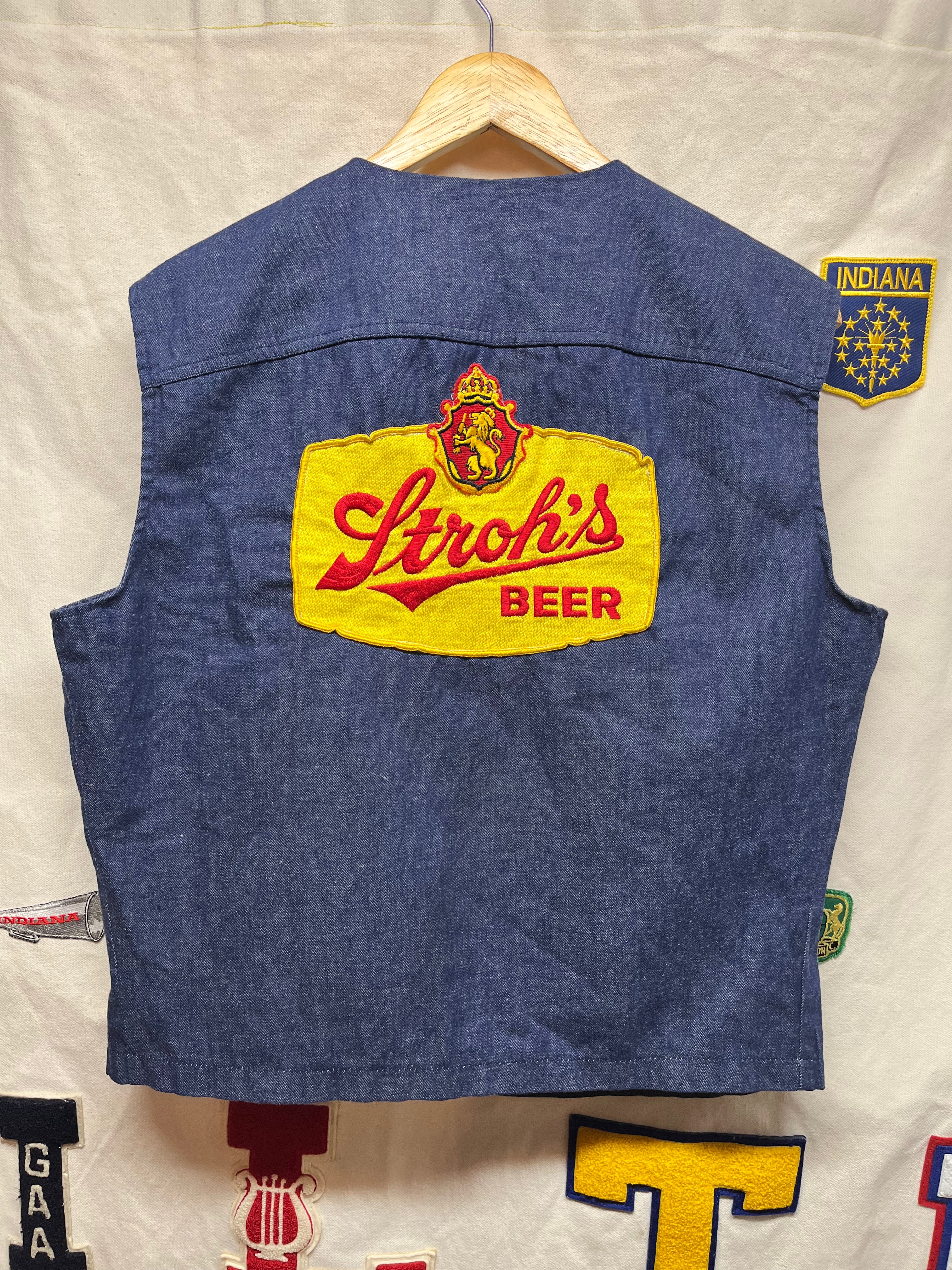 Vintage Lee Fastbacks 60's Denim Vest Stroh's Beer Patch: Medium/Large