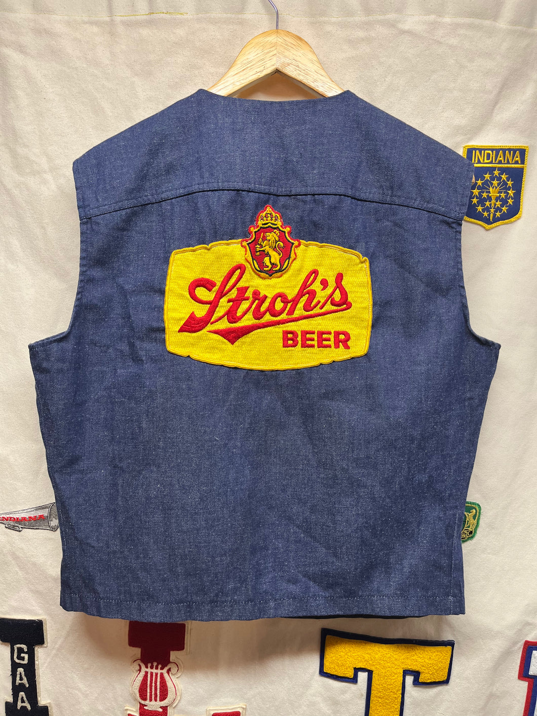 Vintage Lee Fastbacks 60's Denim Vest Stroh's Beer Patch: Medium/Large