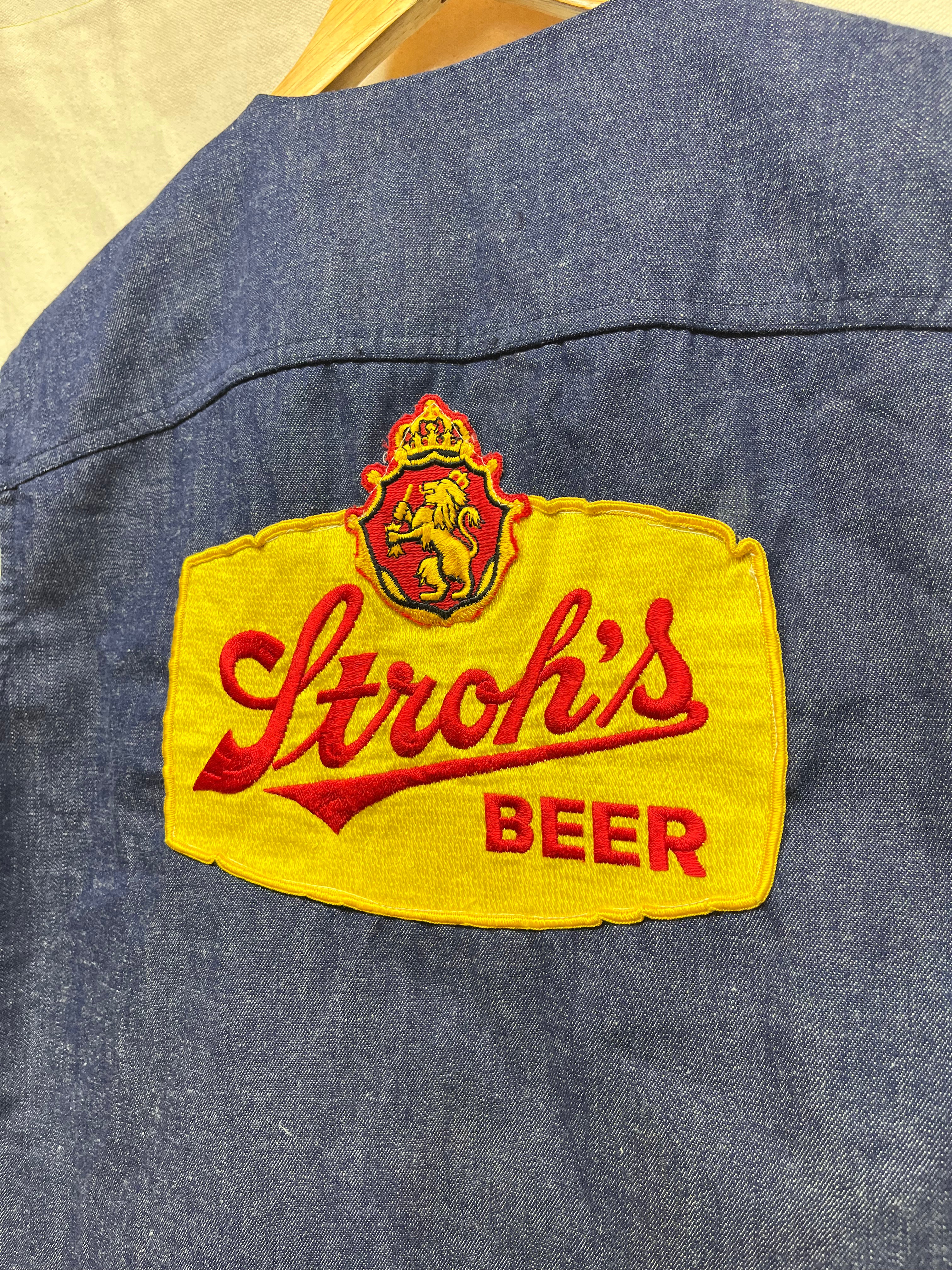 Vintage Lee Fastbacks 60's Denim Vest Stroh's Beer Patch: Medium/Large