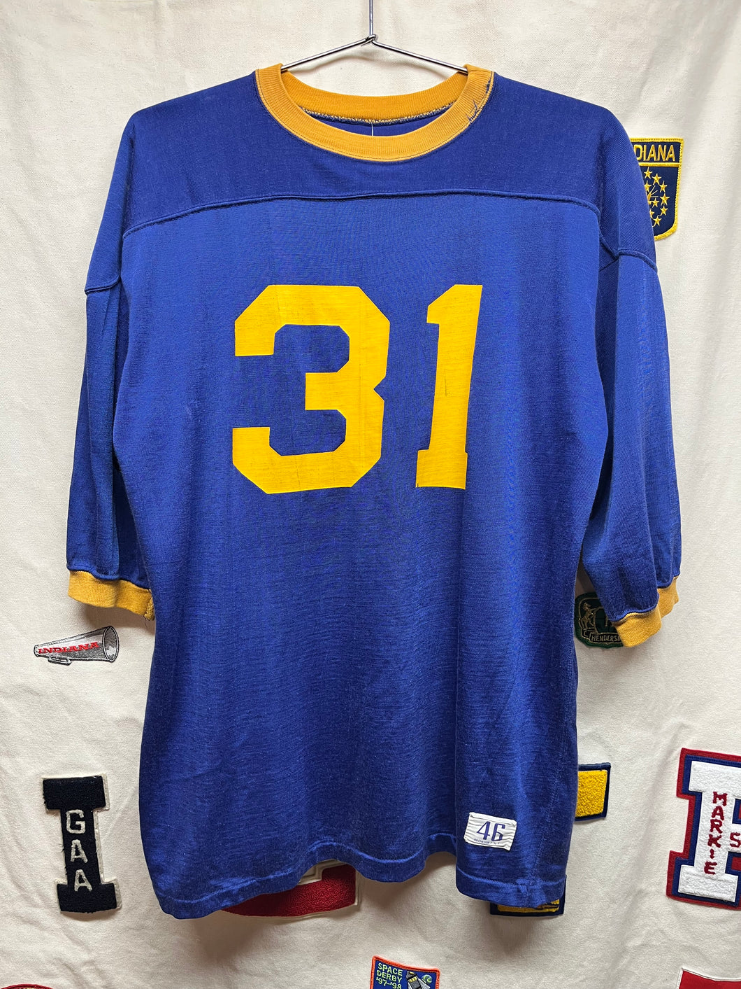 True Vintage Champion Knitwear Blue/Gold 60's Durene Football Jersey: Large/XL (46)